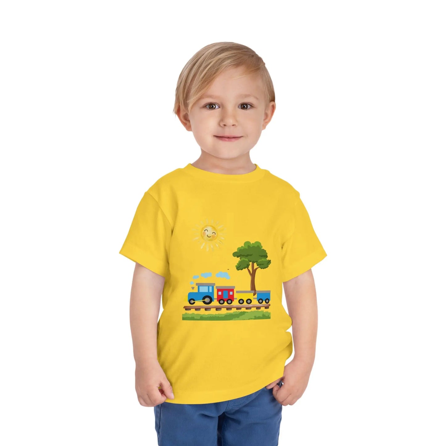 All aboard! This sunny train graphic toddler tee is perfect for little train lovers. Soft, bright, and ready for every adventure. Sizes 2T–5T.
Yellow