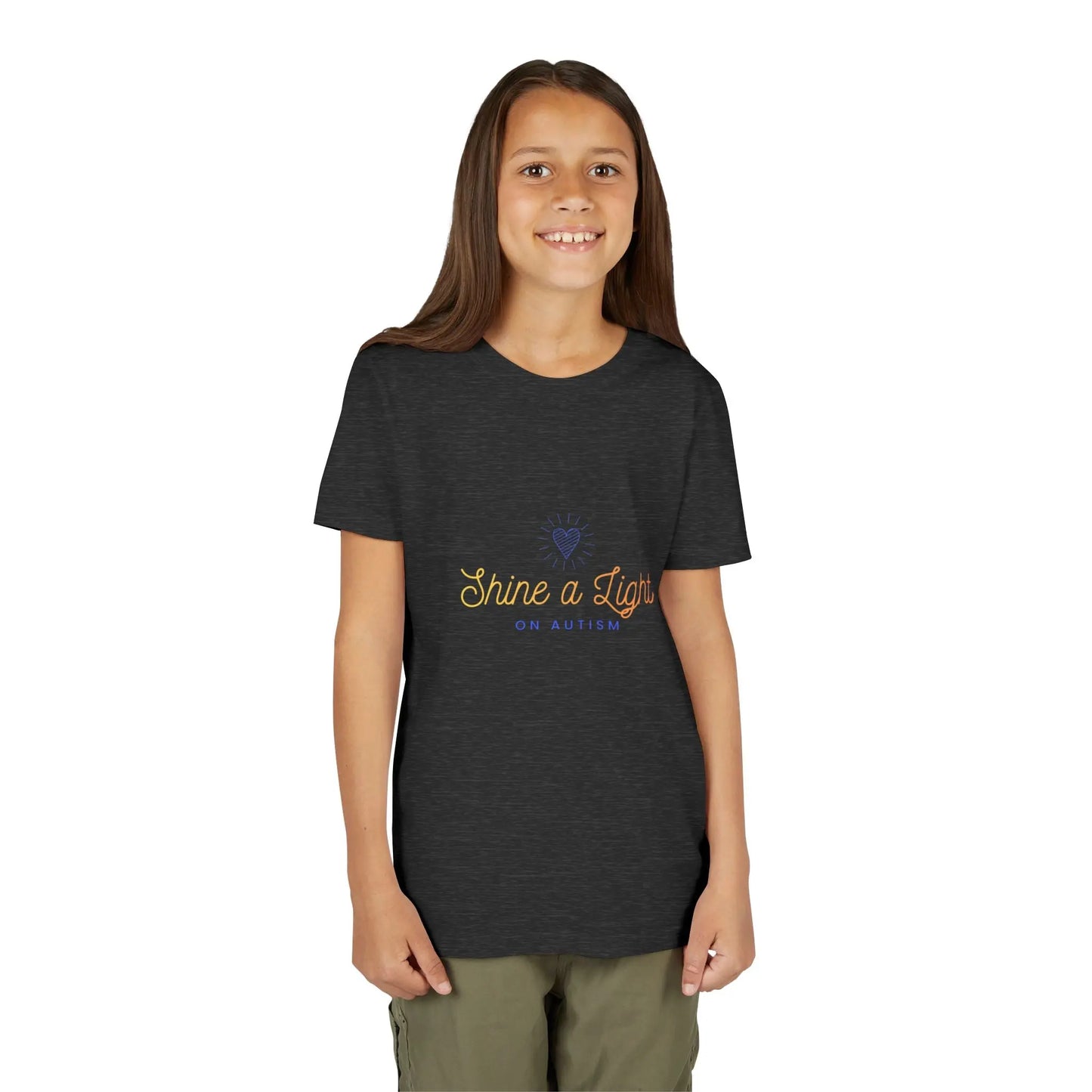 Help kids shine a light on autism with this soft pastel awareness youth tee — a meaningful, wearable statement of acceptance and support for April and every day. Dark Grey Heather 