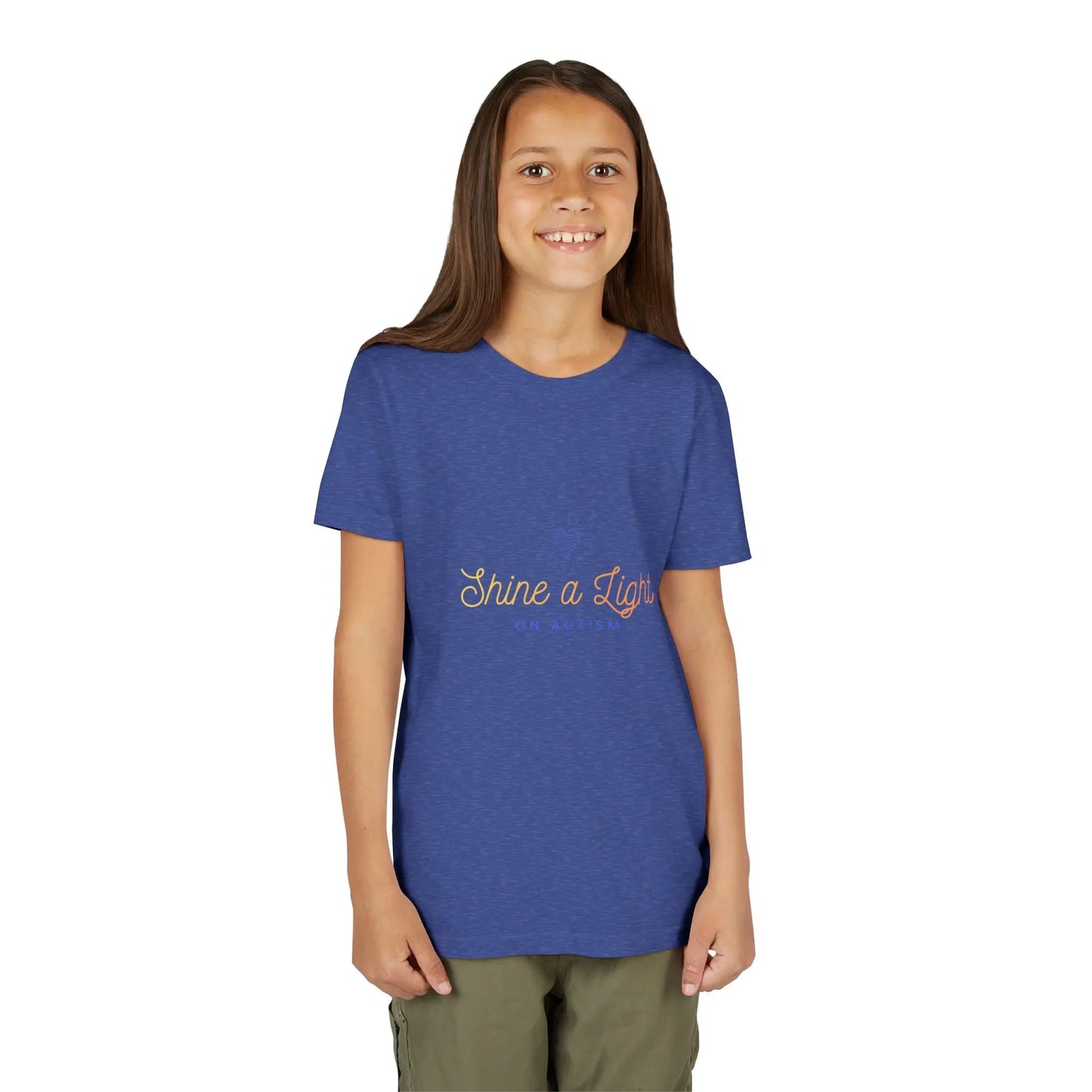 Help kids shine a light on autism with this soft pastel awareness youth tee — a meaningful, wearable statement of acceptance and support for April and every day. Heather True Royal 