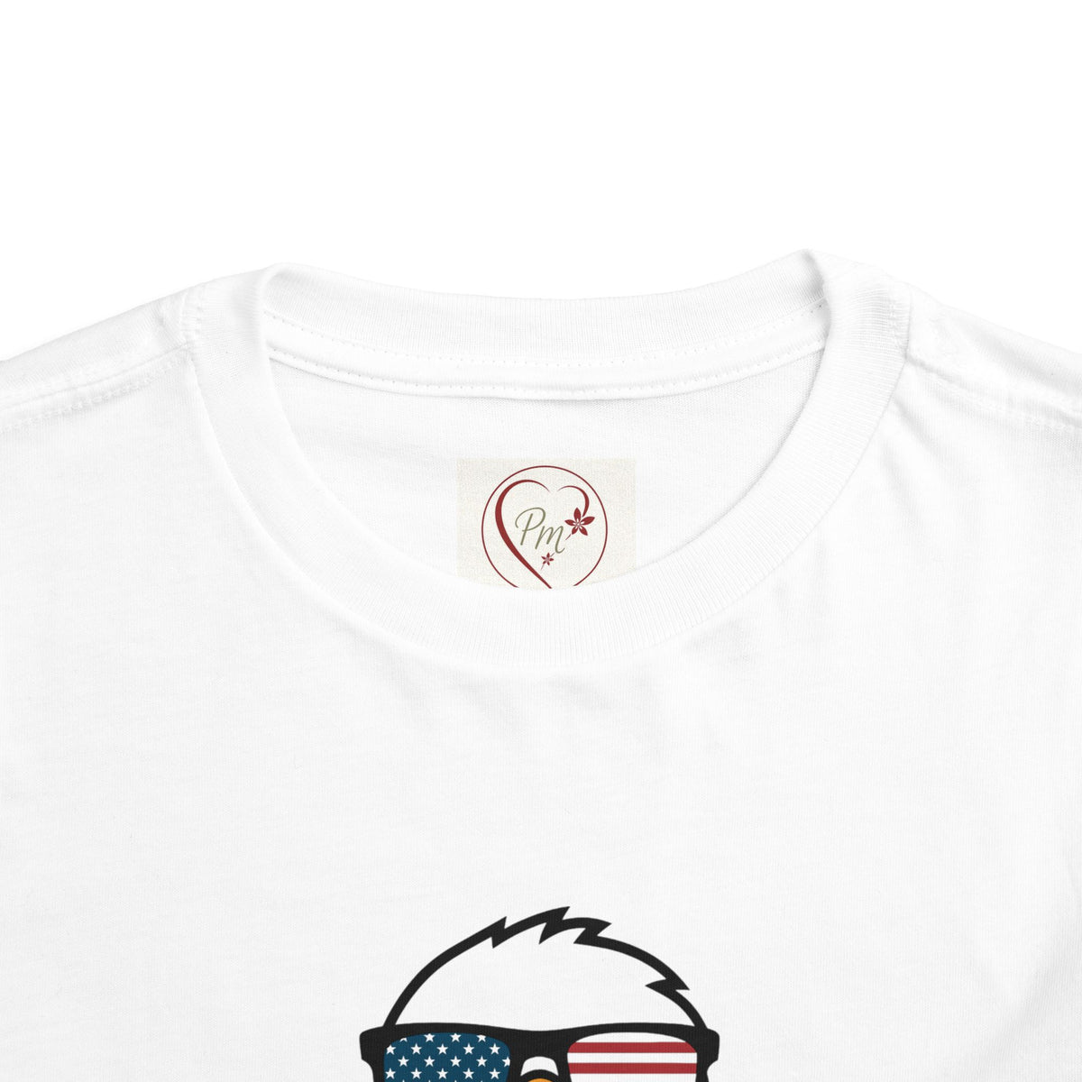 White t-shirt with a PM Creations 25 logo and design on a white background