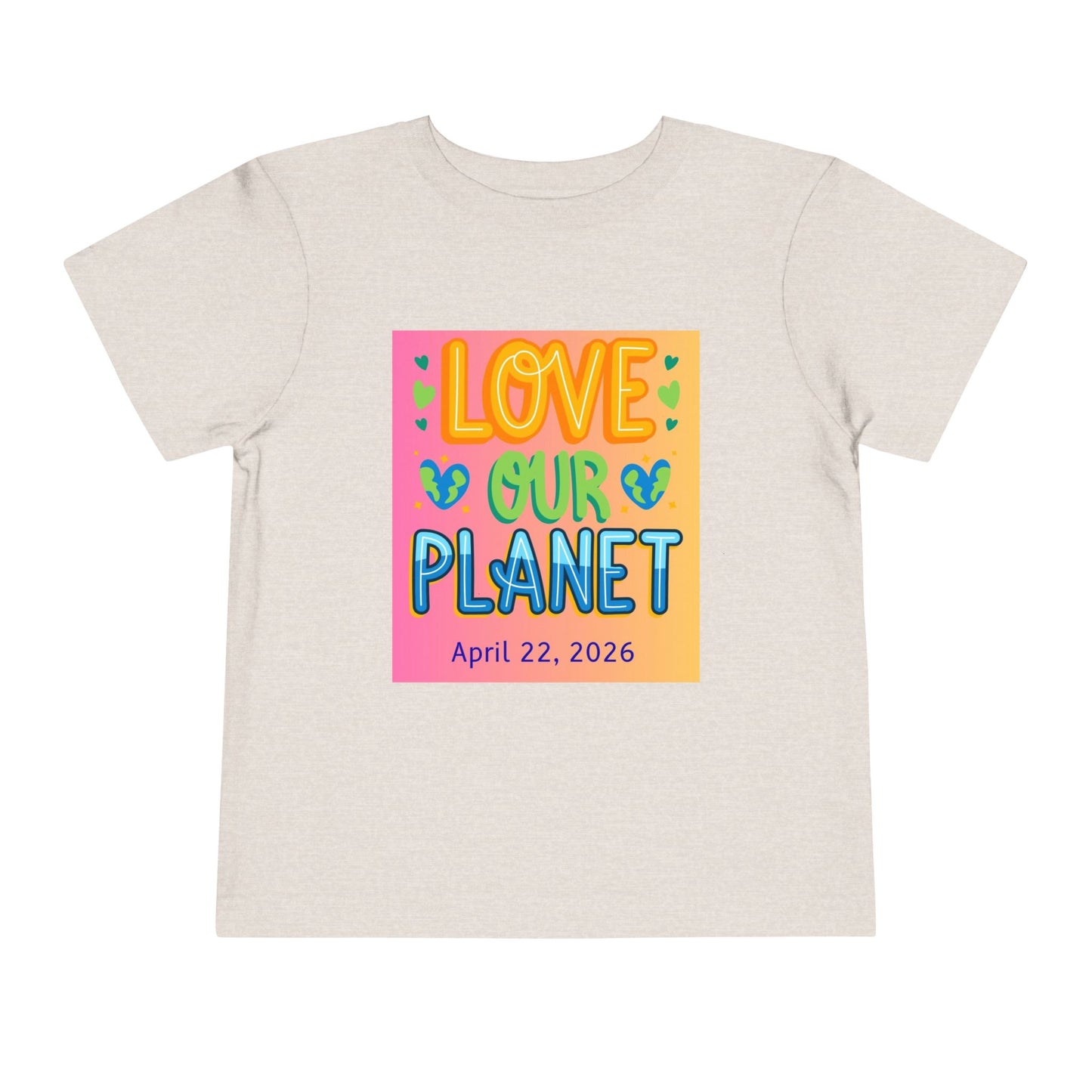 Soft cotton toddler tee with Love Our Planet message, hearts, and leaves. Perfect for Earth Day 2026 celebrations and eco-friendly kids. Sizes 2T-5T.
Heather Dust