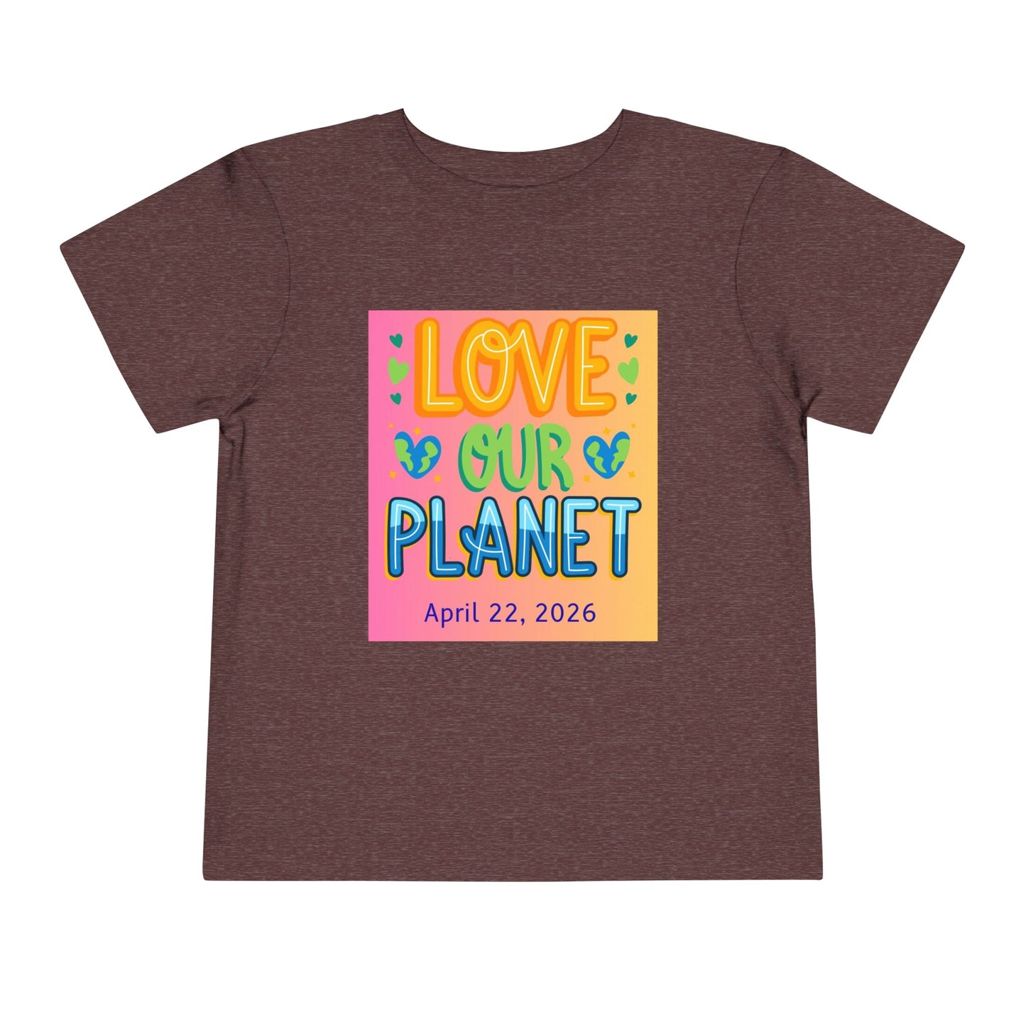 Soft cotton toddler tee with Love Our Planet message, hearts, and leaves. Perfect for Earth Day 2026 celebrations and eco-friendly kids. Sizes 2T-5T.
Heather Maroon