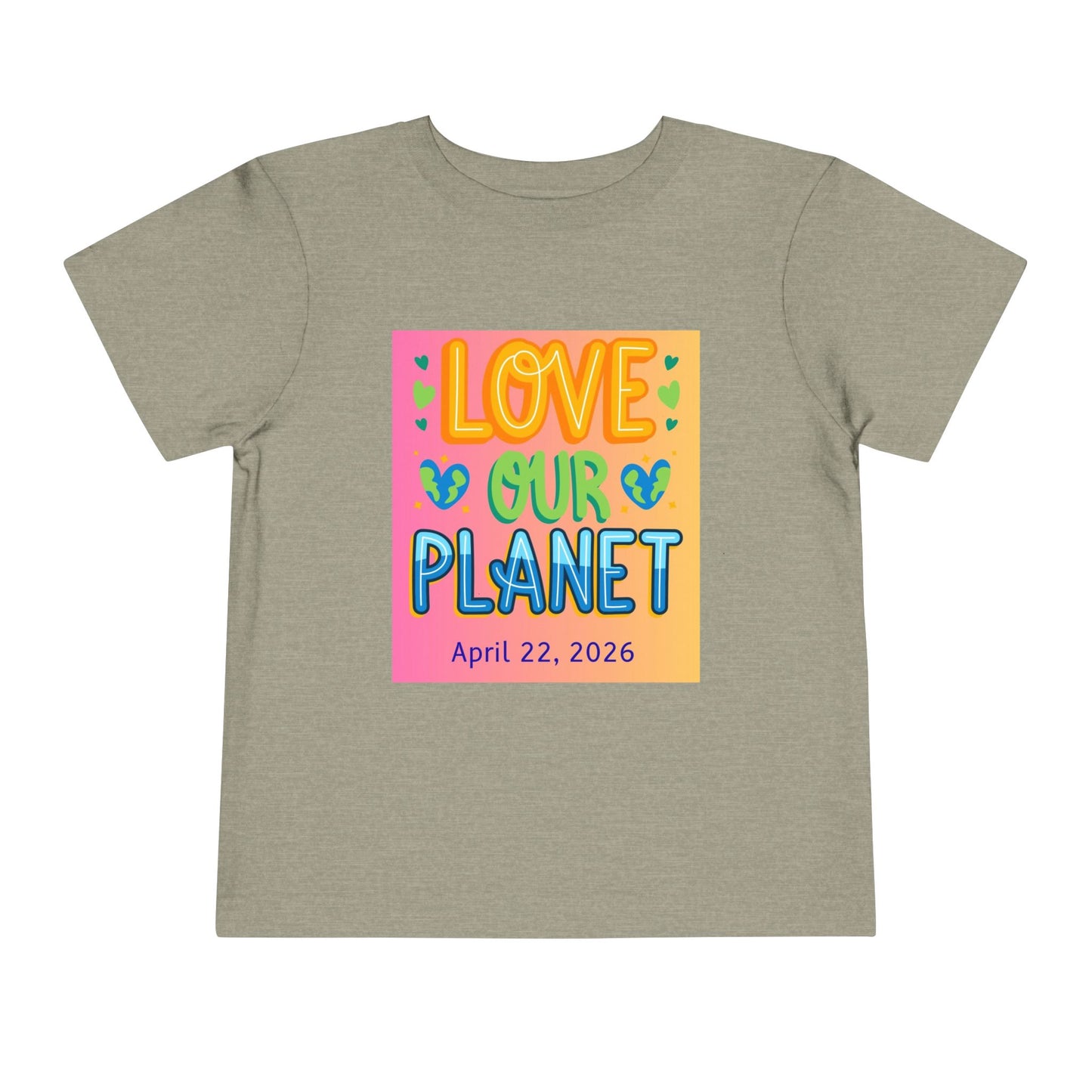 Soft cotton toddler tee with Love Our Planet message, hearts, and leaves. Perfect for Earth Day 2026 celebrations and eco-friendly kids. Sizes 2T-5T.
Heather Stone