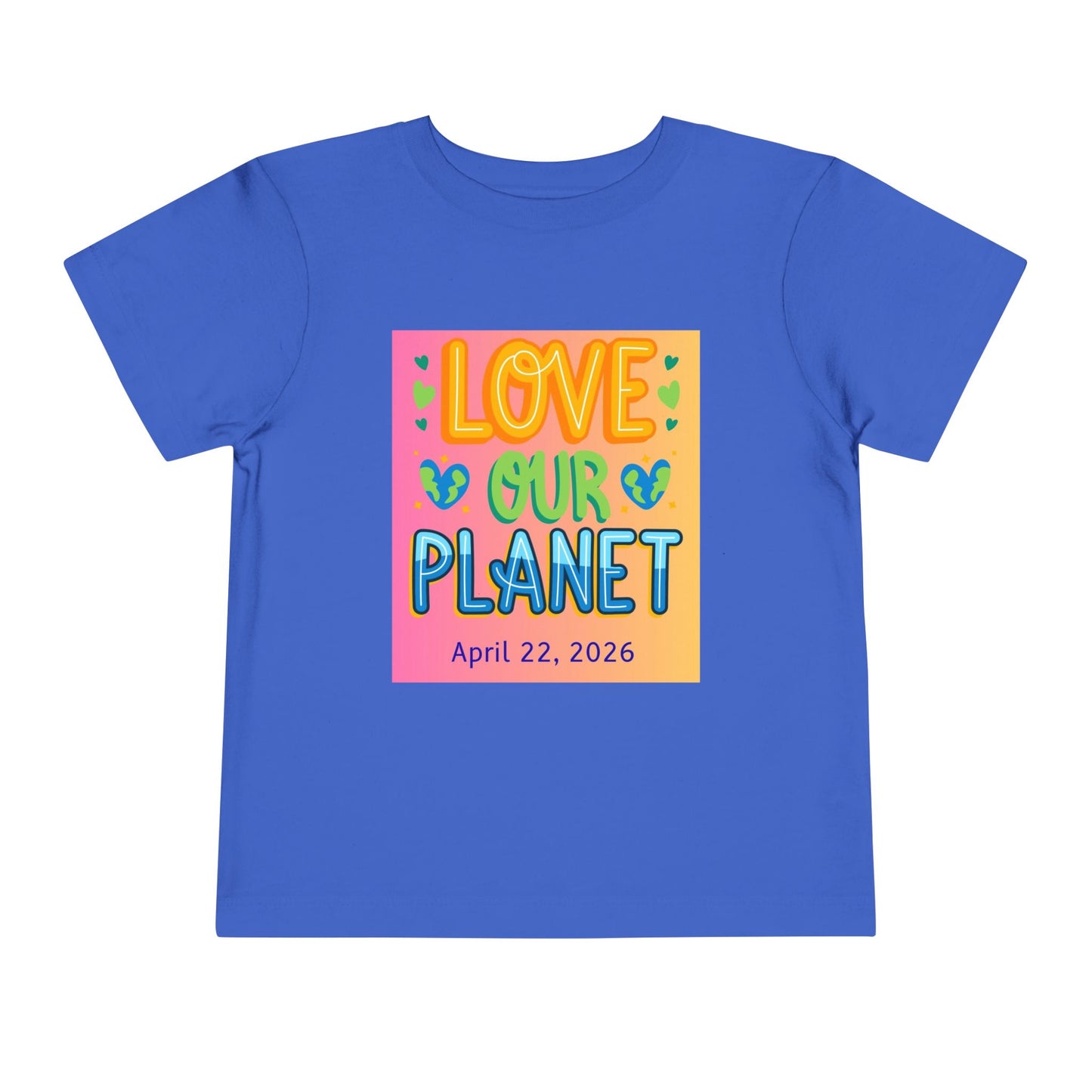 Soft cotton toddler tee with Love Our Planet message, hearts, and leaves. Perfect for Earth Day 2026 celebrations and eco-friendly kids. Sizes2T-5T.
True Royal