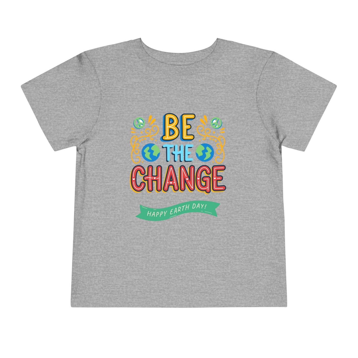 Soft cotton toddler tee with Be the Change message and globe icons. Perfect for Earth Day celebrations and eco-friendly kids. Sizes 2T-5T.
Athletic Heather