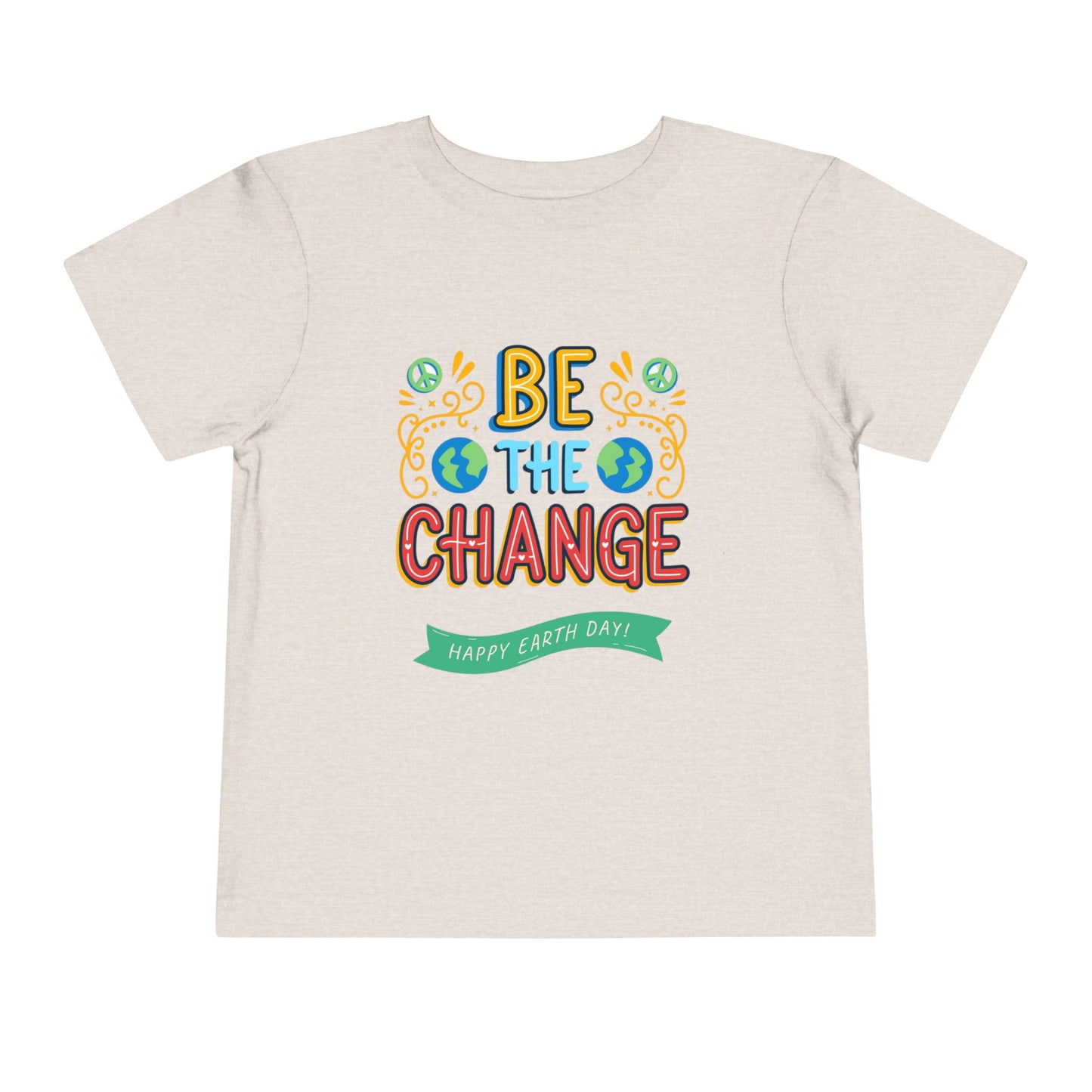 Soft cotton toddler tee with Be the Change message and globe icons. Perfect for Earth Day celebrations and eco-friendly kids. Sizes 2T-5T.
Heather Dust