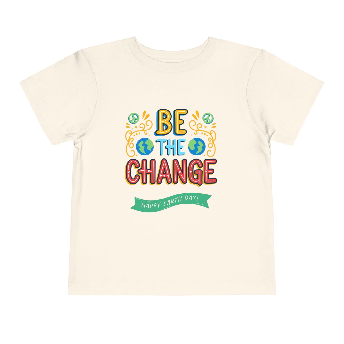 Soft cotton toddler tee with Be the Change message and globe icons. Perfect for Earth Day celebrations and eco-friendly kids. Sizes 2T-5T.
Natural