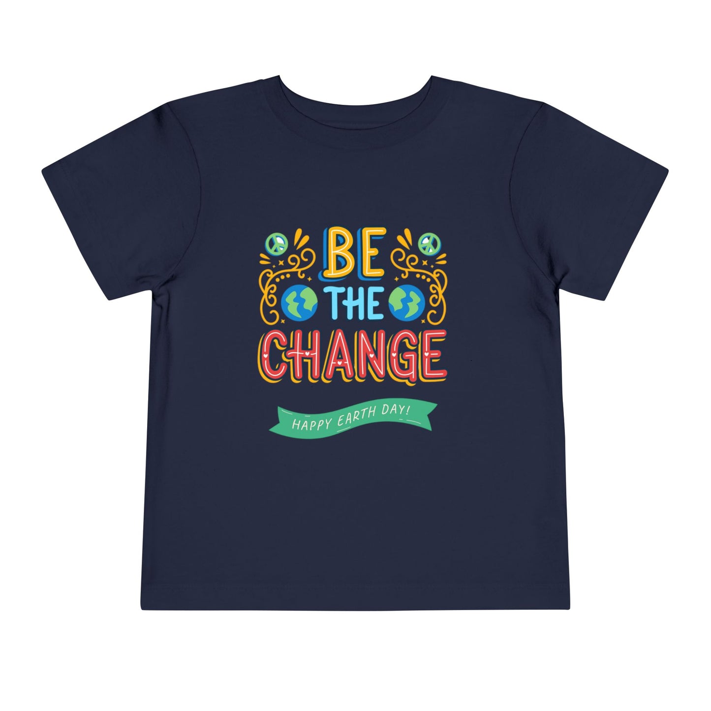 Soft cotton toddler tee with Be the Change message and globe icons. Perfect for Earth Day celebrations and eco-friendly kids. Sizes 2T-5T.
Navy