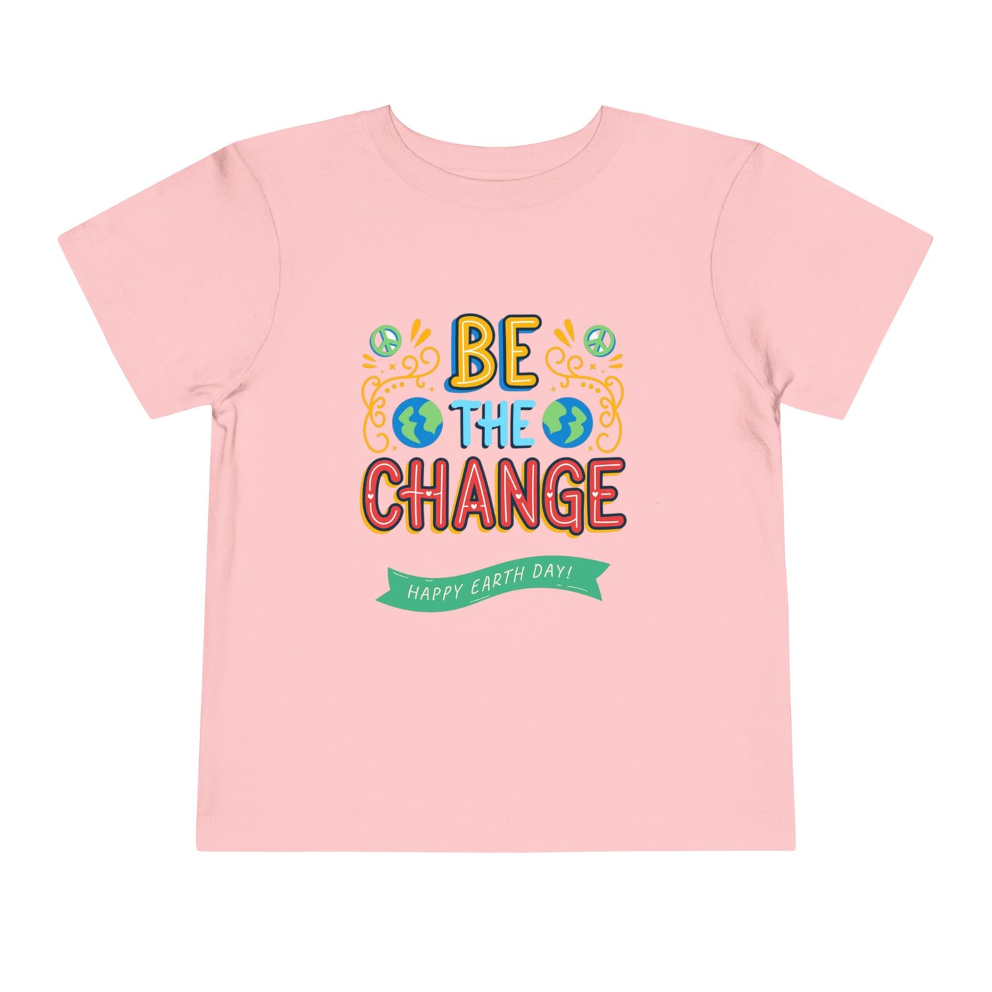 Soft cotton toddler tee with Be the Change message and globe icons. Perfect for Earth Day celebrations and eco-friendly kids. Sizes 2T-5T.
Pink
