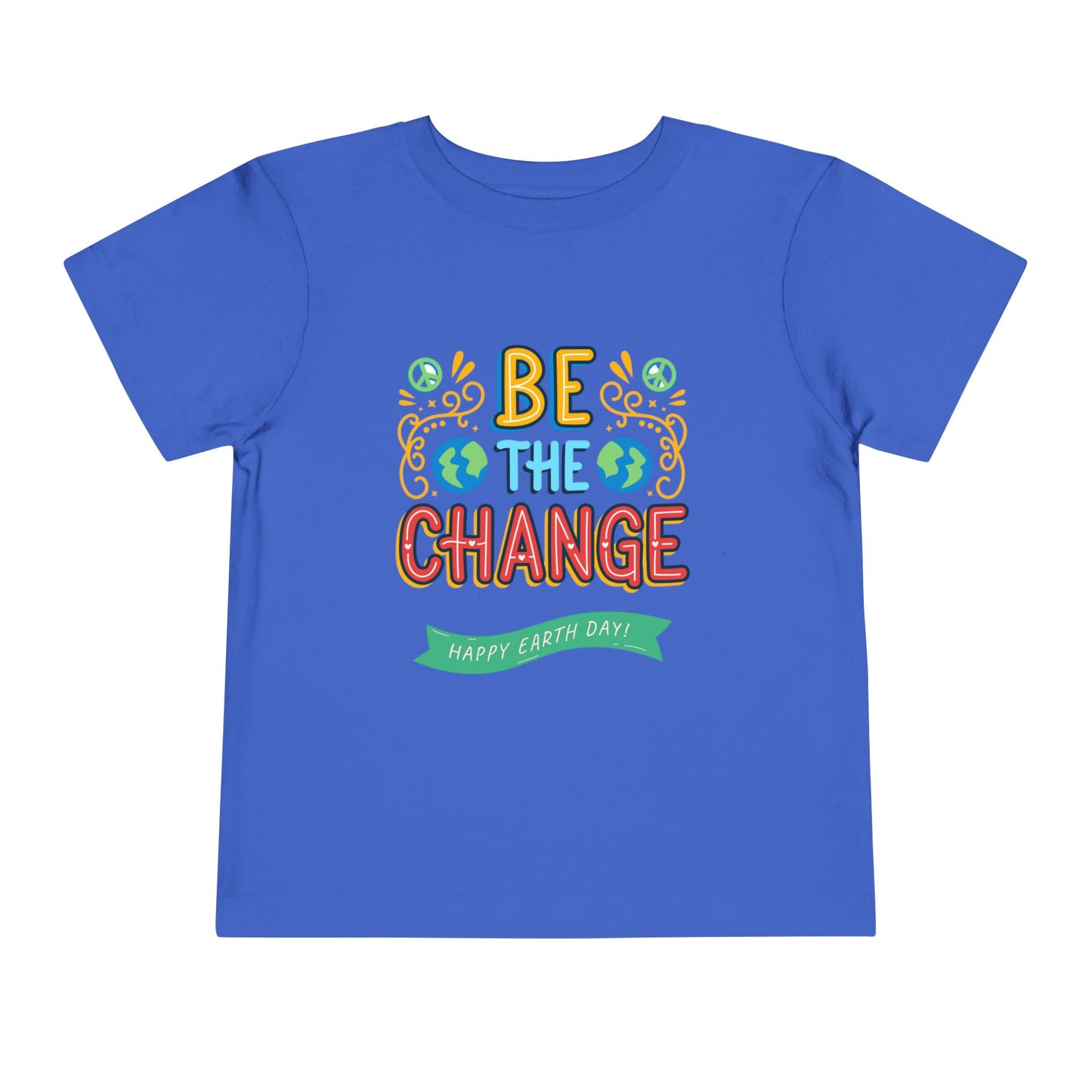 Soft cotton toddler tee with Be the Change message and globe icons. Perfect for Earth Day celebrations and eco-friendly kids. Sizes 2T-5T.
True Royal