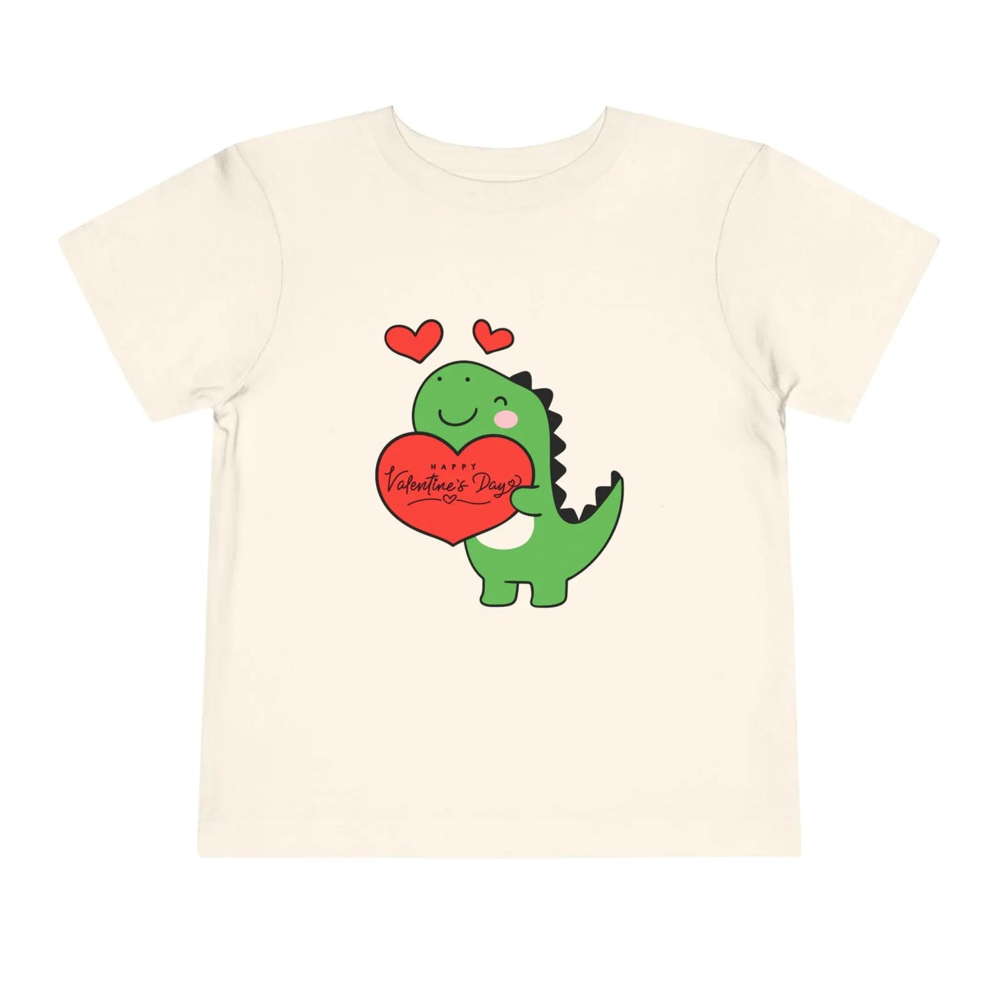 Soft cotton toddler tee with playful dinosaur holding a heart. Perfect for Valentine's Day and Easter celebrations. Sizes 2T-5T. Natural