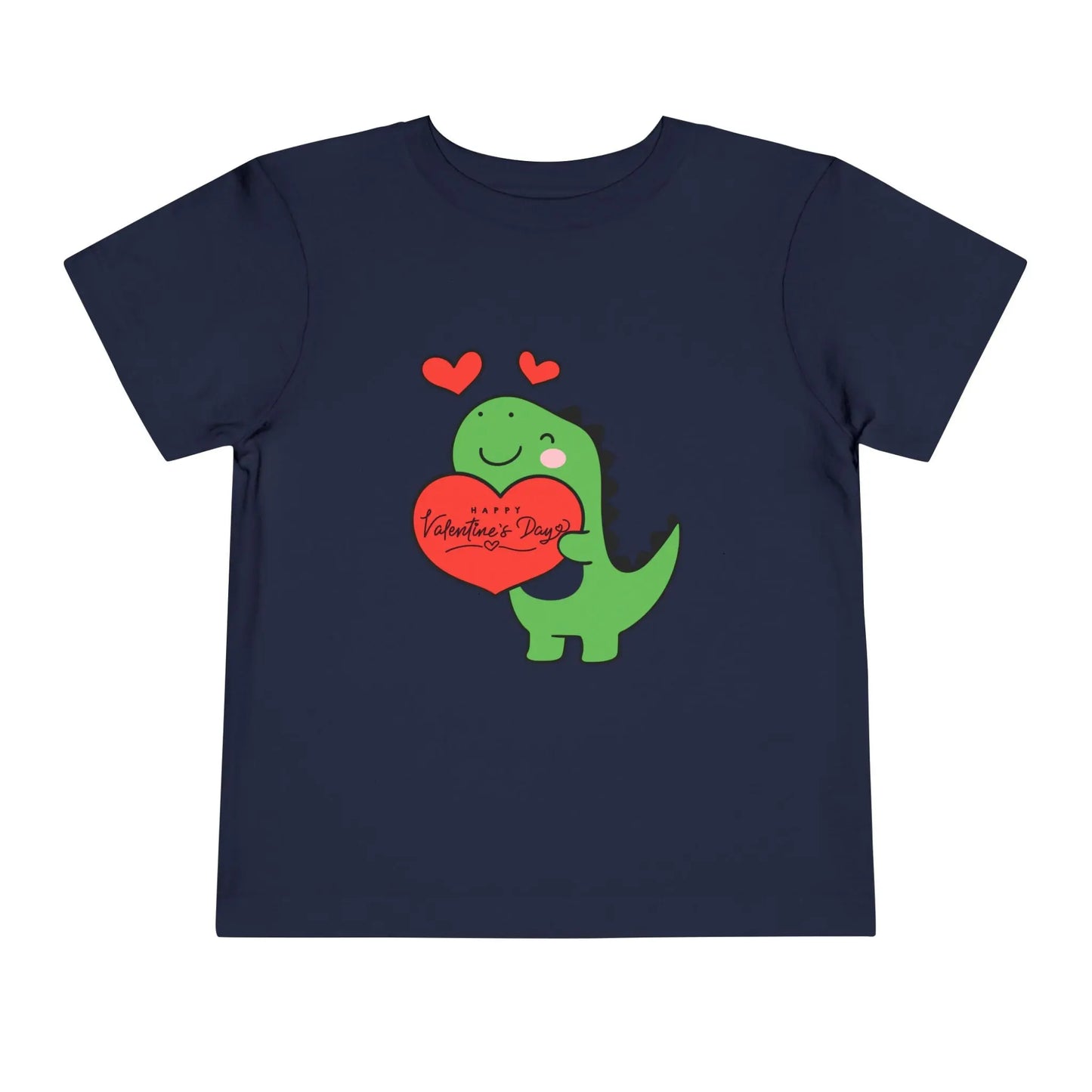 Soft cotton toddler tee with playful dinosaur holding a heart. Perfect for Valentine's Day and Easter celebrations. Sizes 2T-5T. Navy