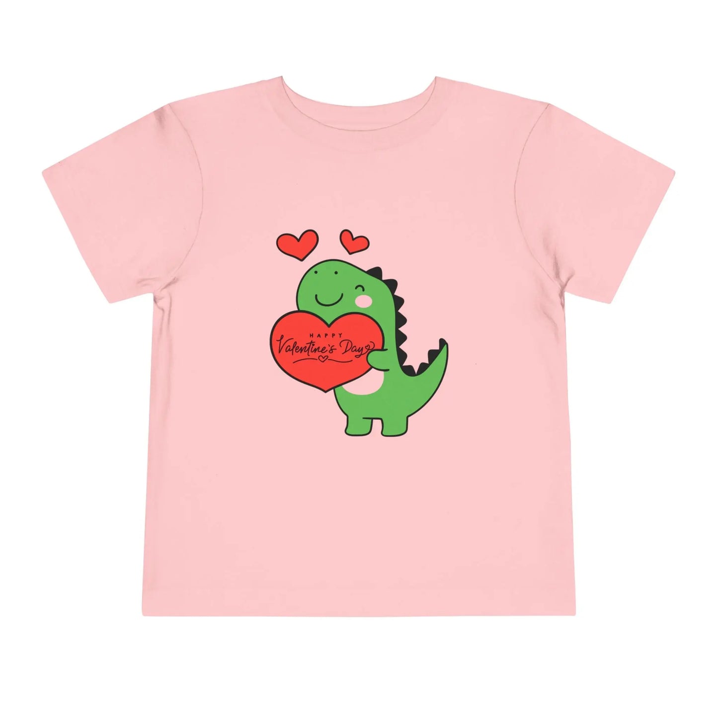 Soft cotton toddler tee with playful dinosaur holding a heart. Perfect for Valentine's Day and Easter celebrations. Sizes 2T-5T. Pink