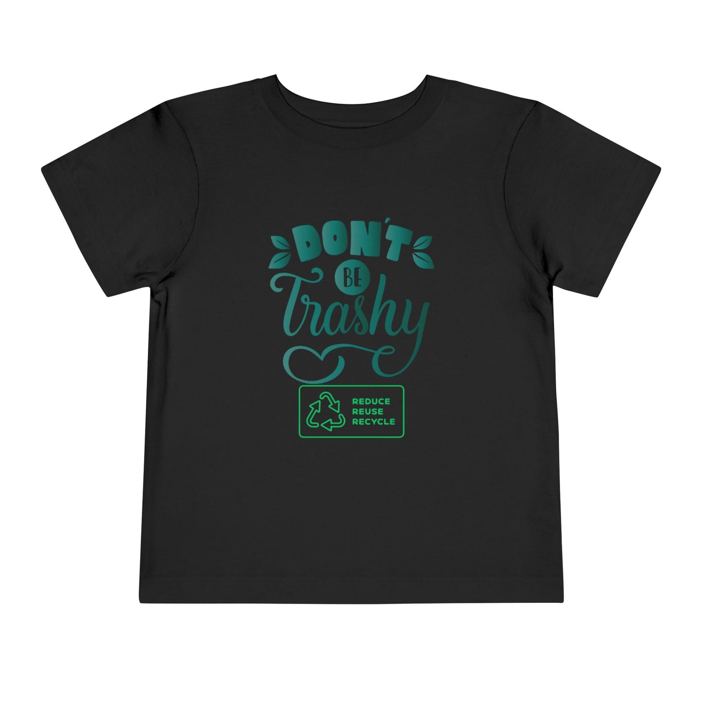 Soft cotton toddler tee with Don't Be Trashy message and recycle badge. Perfect for Earth Day celebrations and eco-friendly kids. Sizes 2T-5T.
Black
