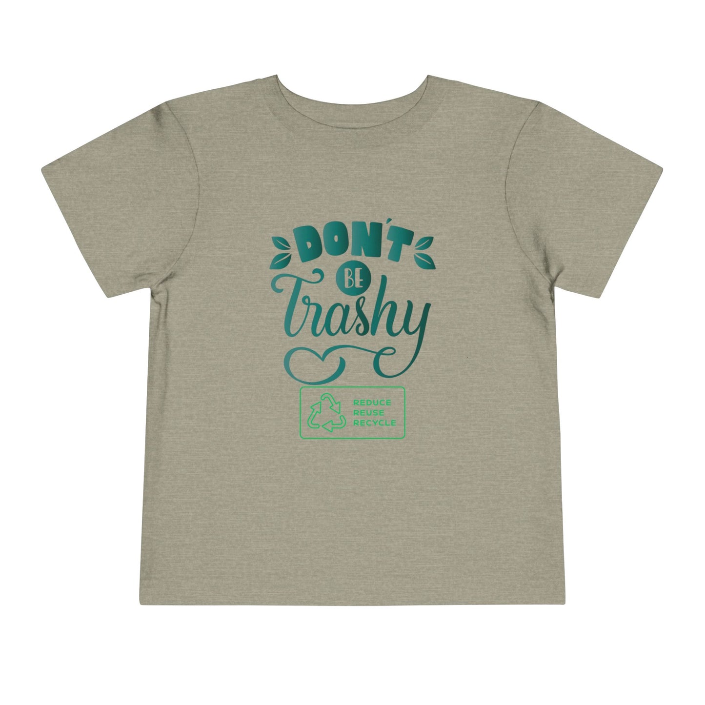 Soft cotton toddler tee with Don't Be Trashy message and recycle badge. Perfect for Earth Day celebrations and eco-friendly kids. Sizes 2T-5T.
Heather Stone