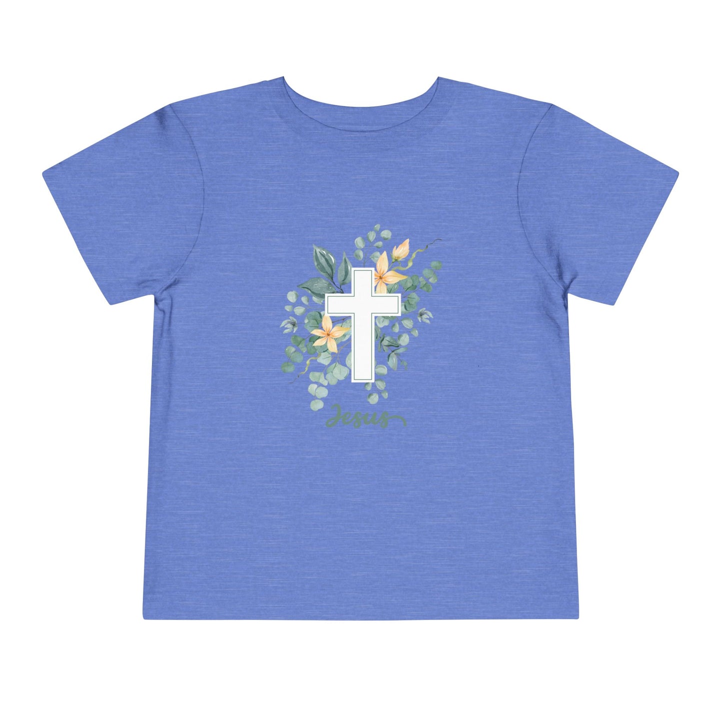 Soft cotton toddler tee with watercolor cross, greenery, and Jesus script. Perfect for church, Easter, and faith-based celebrations. Sizes 2T-5T.
Heather Columbia Blue
