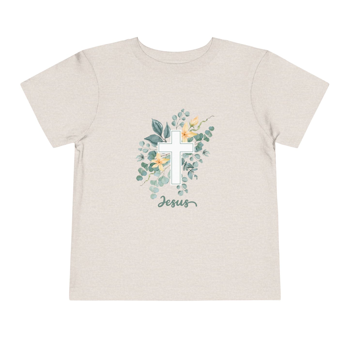 Soft cotton toddler tee with watercolor cross, greenery, and Jesus script. Perfect for church, Easter, and faith-based celebrations. Sizes 2T-5T.
Heather Dust
