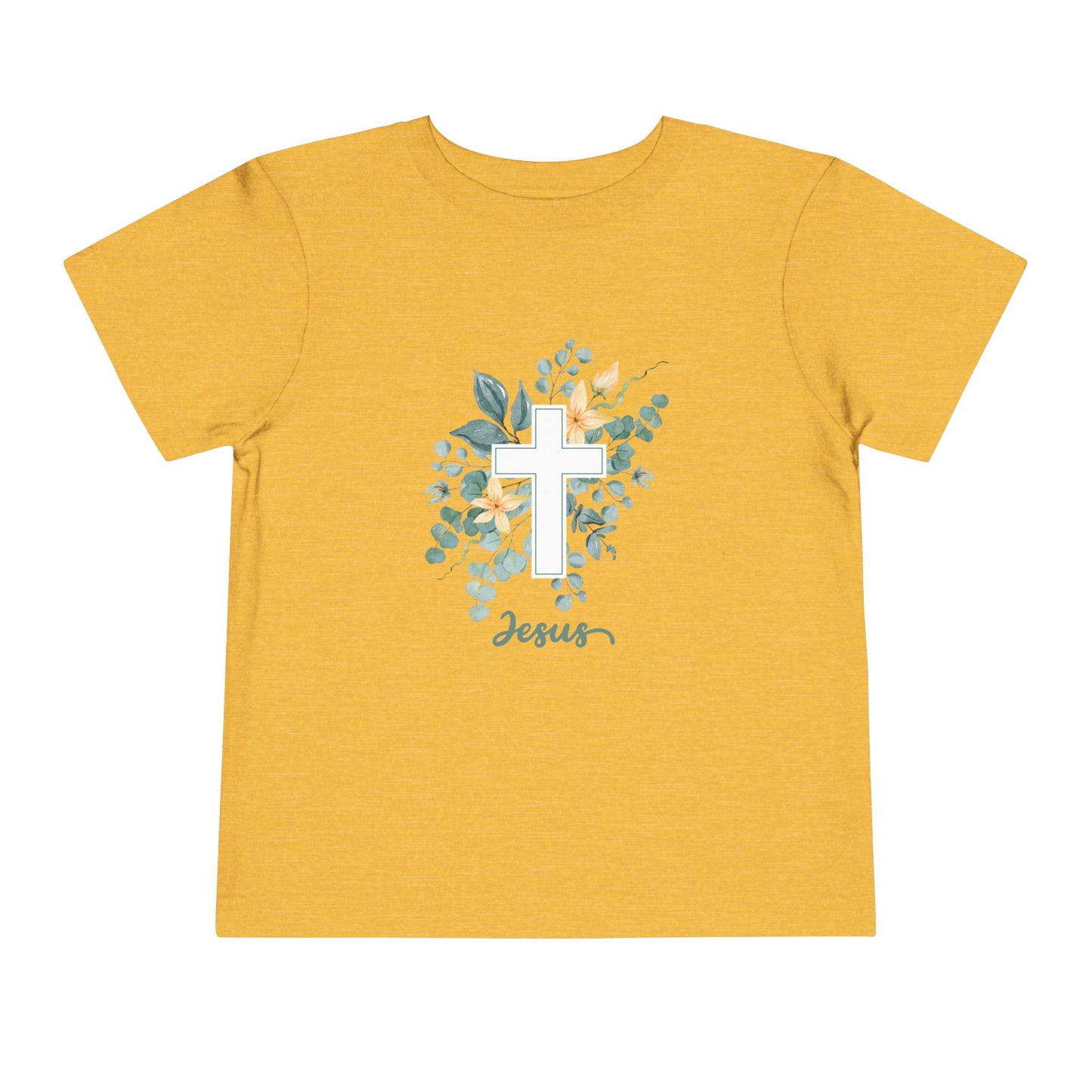 Soft cotton toddler tee with watercolor cross, greenery, and Jesus script. Perfect for church, Easter, and faith-based celebrations. Sizes 2T-5T.
Heather Yellow Gold