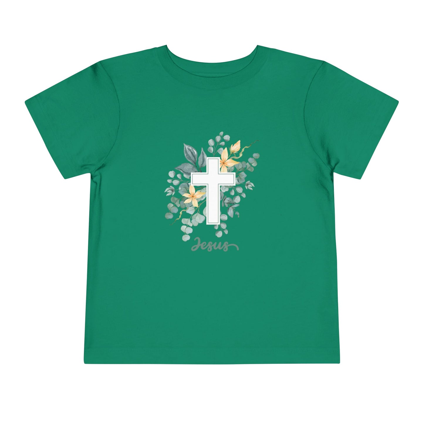 Soft cotton toddler tee with watercolor cross, greenery, and Jesus script. Perfect for church, Easter, and faith-based celebrations. Sizes 2T-5T.
Kelly Green
