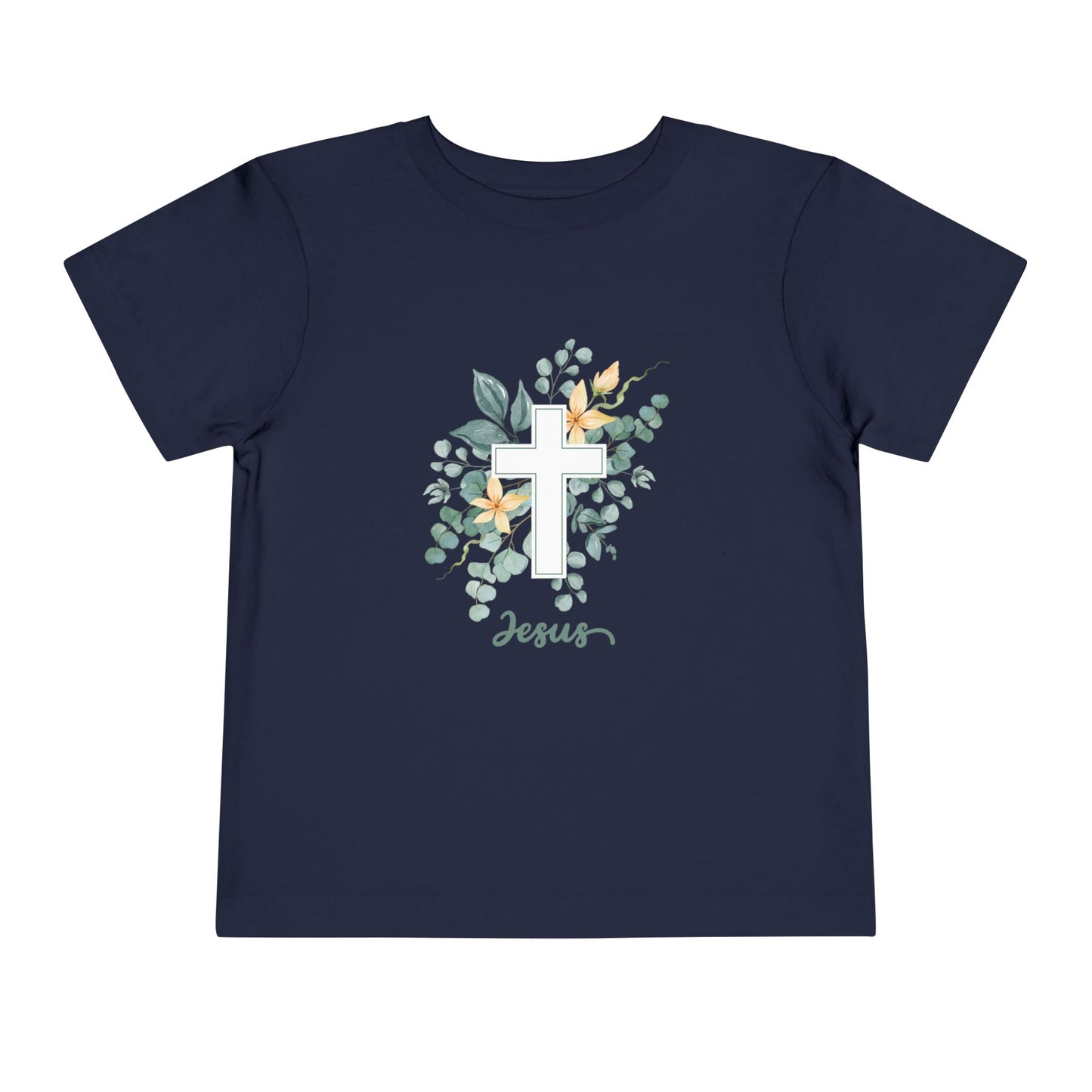 Soft cotton toddler tee with watercolor cross, greenery, and Jesus script. Perfect for church, Easter, and faith-based celebrations. Sizes 2T-5T.
Navy