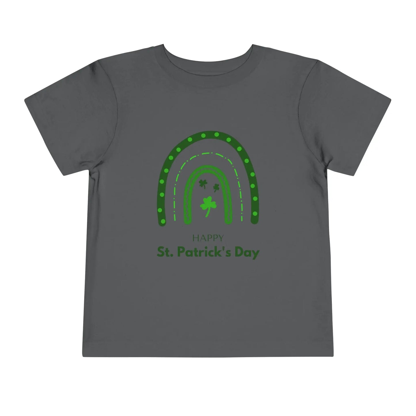 Soft cotton toddler tee with Happy St. Patrick's Day message, green rainbow, and shamrocks. Perfect for parades and celebrations. Sizes 2T-5T.
Asphalt