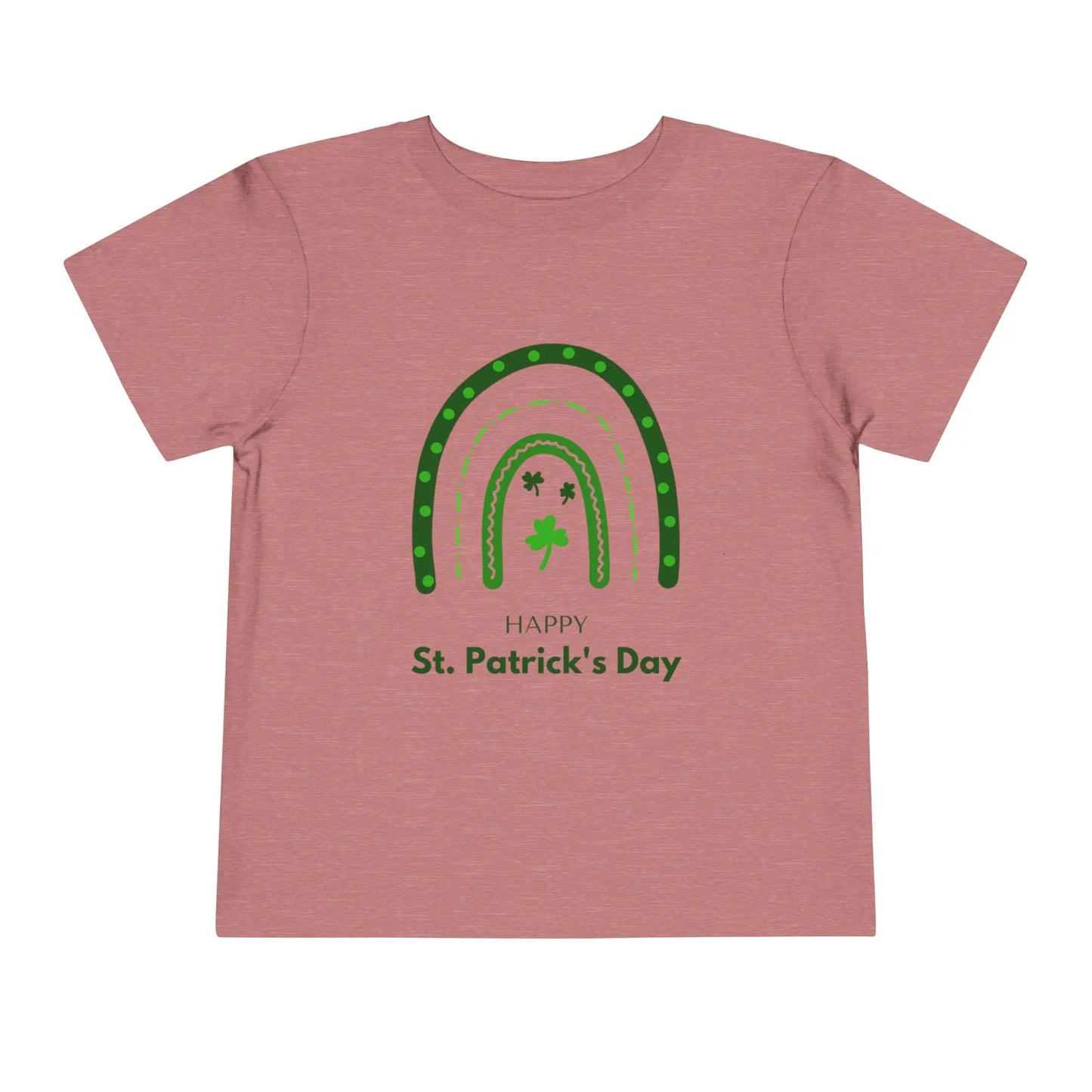 Soft cotton toddler tee with Happy St. Patrick's Day message, green rainbow, and shamrocks. Perfect for parades and celebrations. Sizes 2T-5T.
Heather Mauve