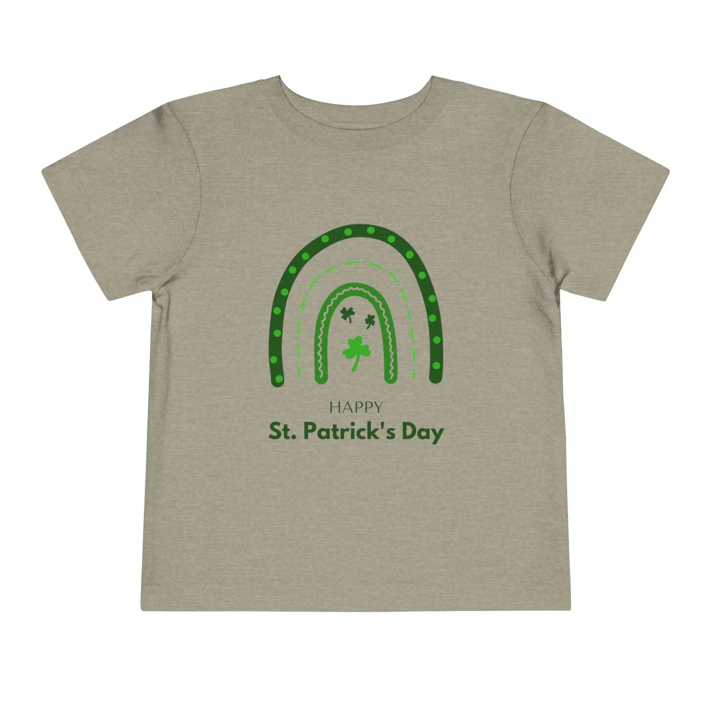 Soft cotton toddler tee with Happy St. Patrick's Day message, green rainbow, and shamrocks. Perfect for parades and celebrations. Sizes 2T-5T.
Heather Stone