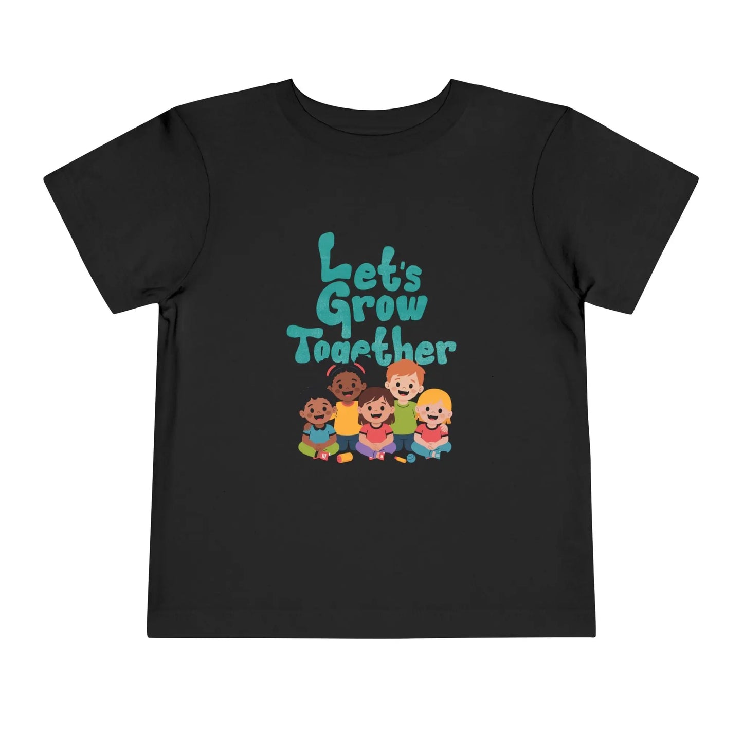 Soft cotton toddler tee with Let's Grow Together message and multicultural smiling faces. Perfect for celebrating diversity and friendship. Sizes 2T-5T.
Black