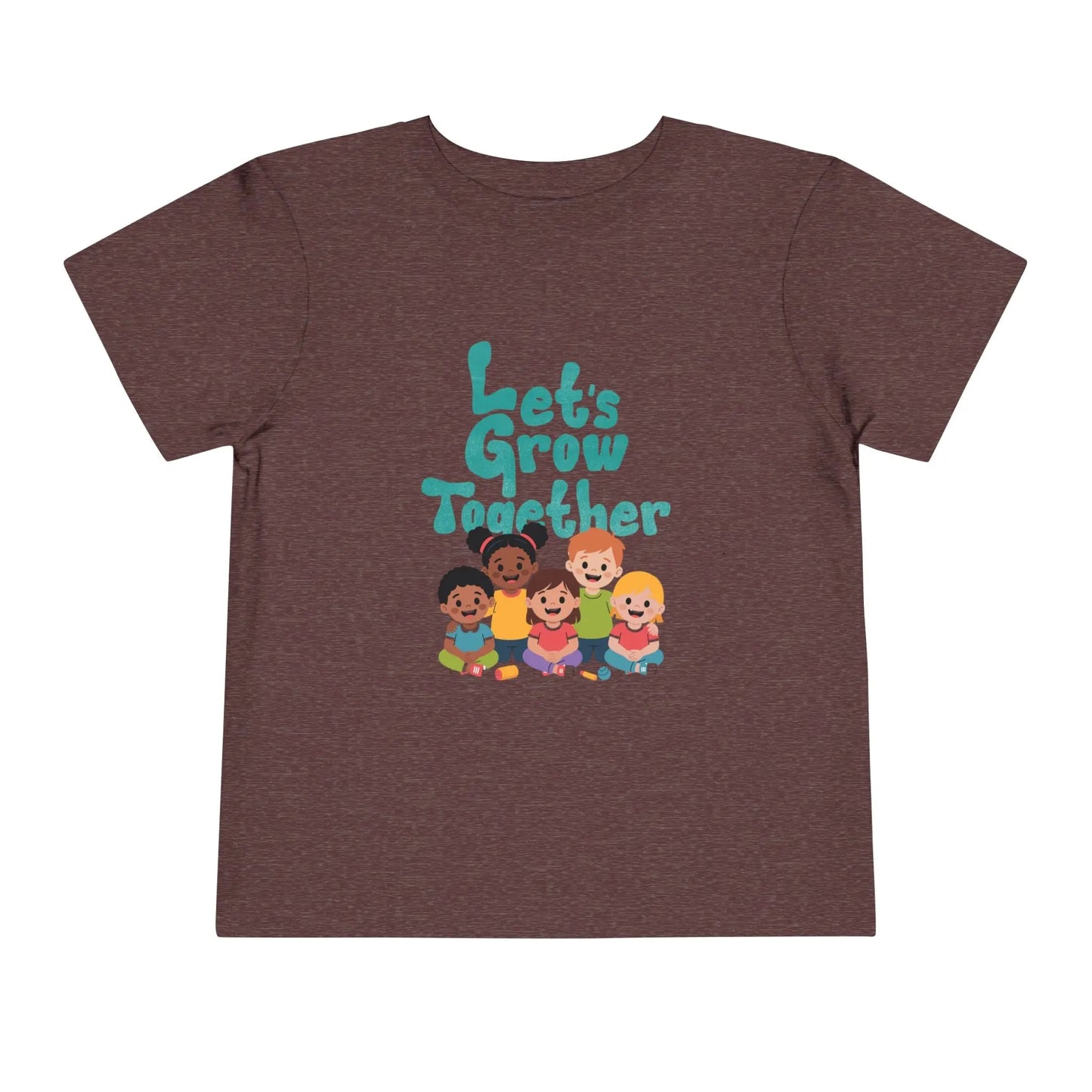 Soft cotton toddler tee with Let's Grow Together message and multicultural smiling faces. Perfect for celebrating diversity and friendship. Sizes 2T-5T.
Heather Maroon