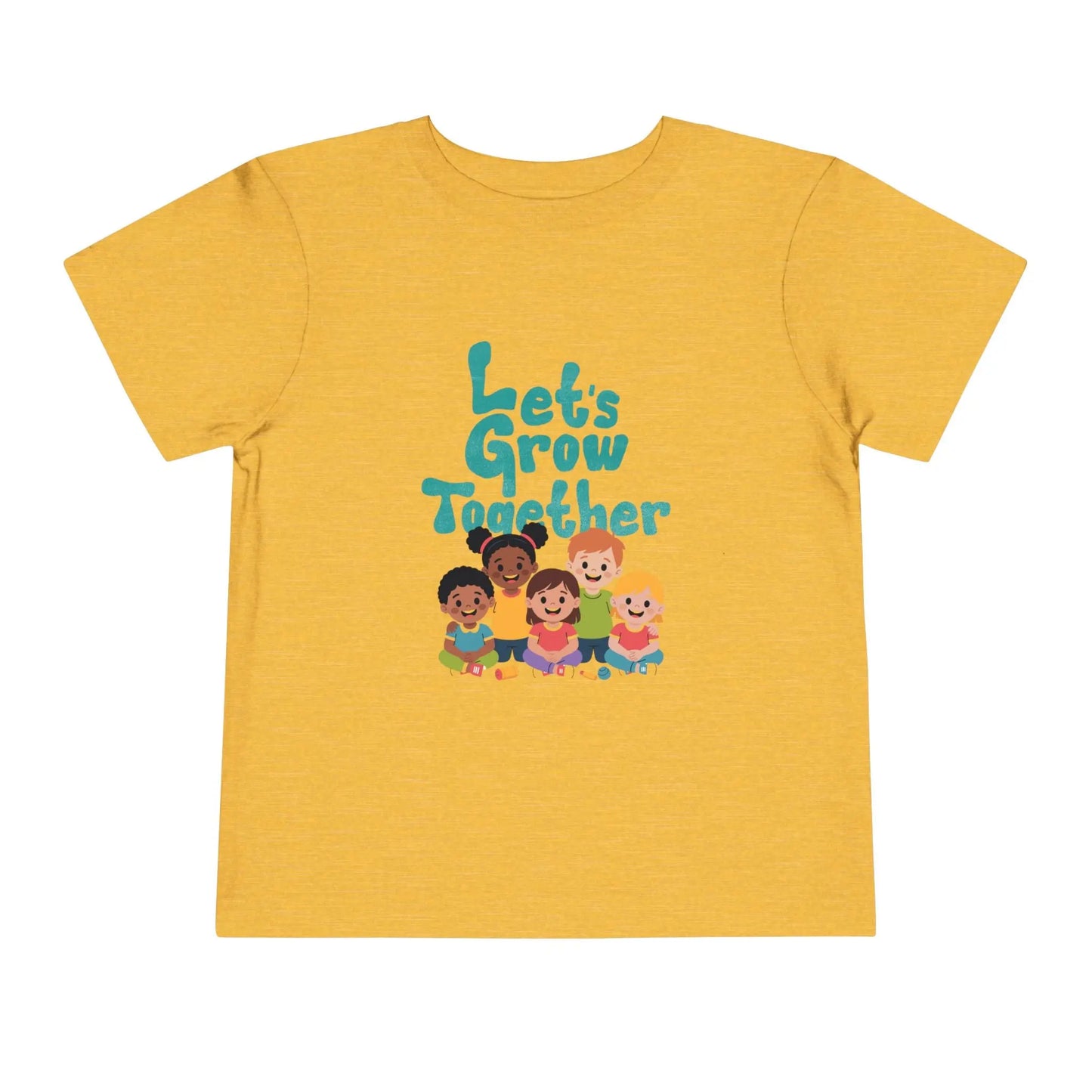 Soft cotton toddler tee with Let's Grow Together message and multicultural smiling faces. Perfect for celebrating diversity and friendship. Sizes 2T-5T.
Heather Yellow Gold
