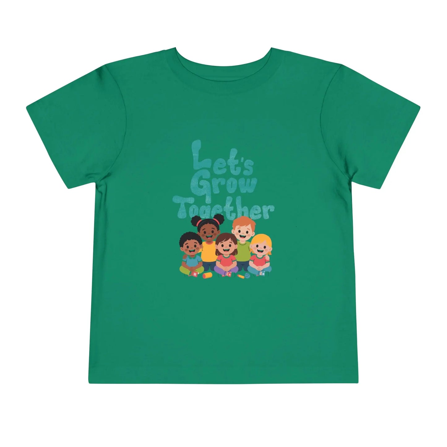 Soft cotton toddler tee with Let's Grow Together message and multicultural smiling faces. Perfect for celebrating diversity and friendship. Sizes 2T-5T.
Kelly Green
