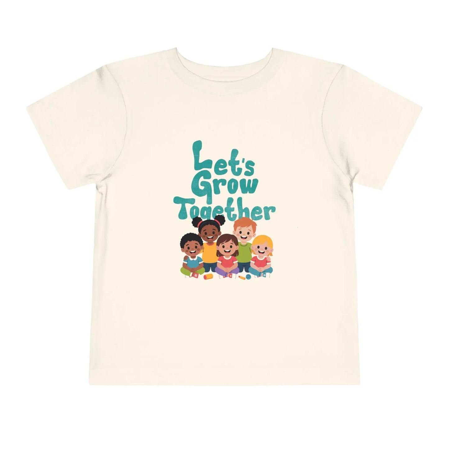 Soft cotton toddler tee with Let's Grow Together message and multicultural smiling faces. Perfect for celebrating diversity and friendship. Sizes 2T-5T.
Natural