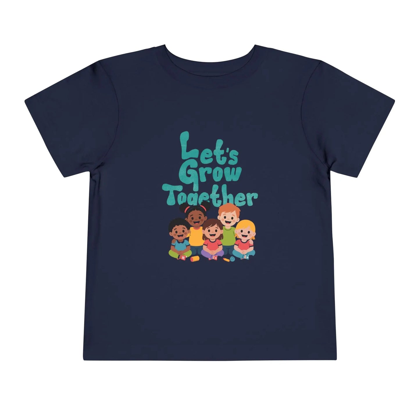 Soft cotton toddler tee with Let's Grow Together message and multicultural smiling faces. Perfect for celebrating diversity and friendship. Sizes 2T-5T.
Navy