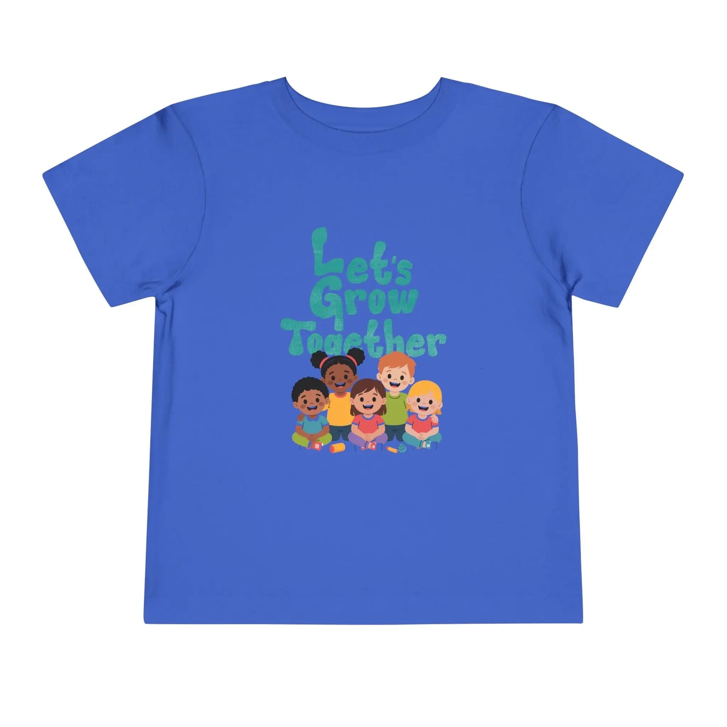Soft cotton toddler tee with Let's Grow Together message and multicultural smiling faces. Perfect for celebrating diversity and friendship. Sizes 2T-5T.
True Royal