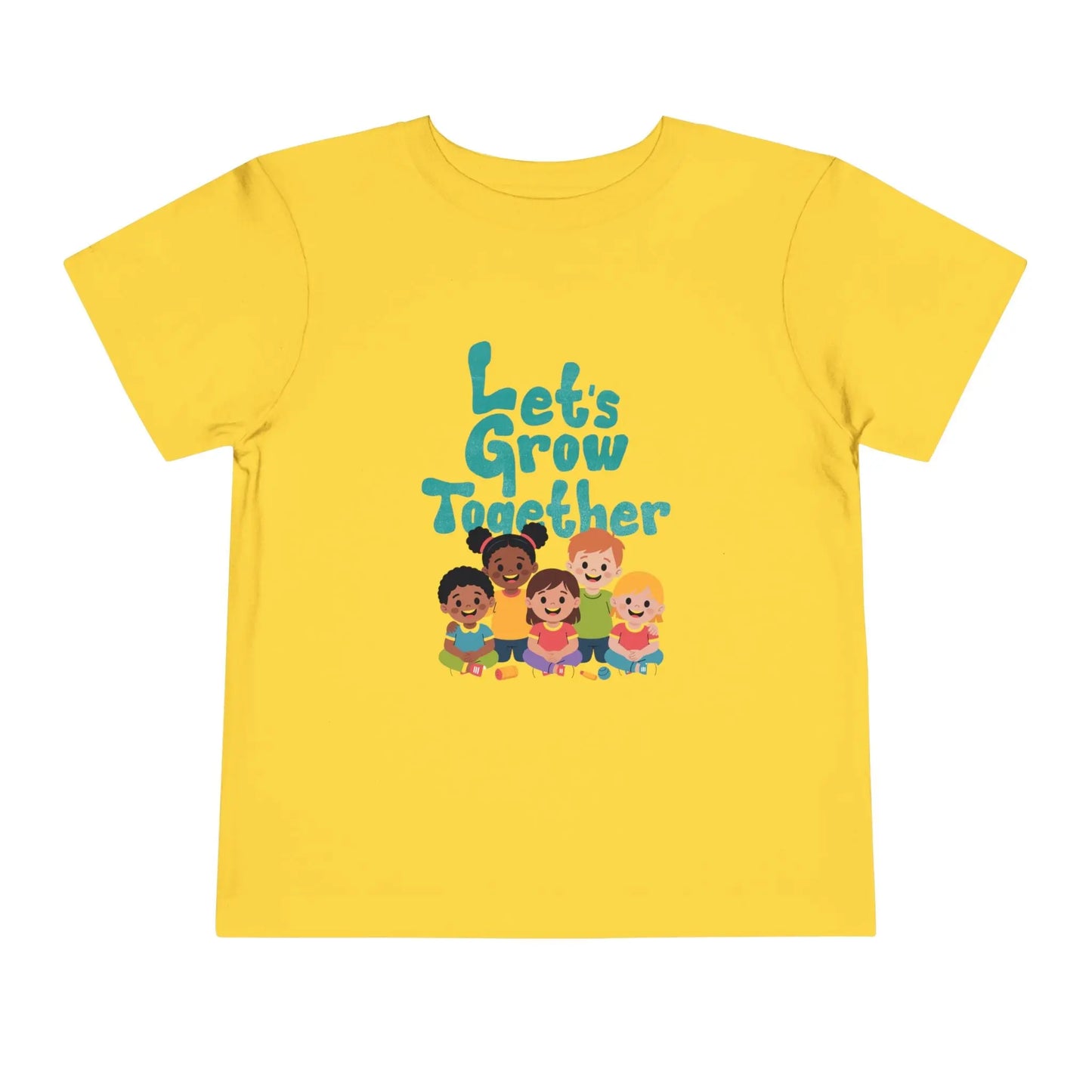 Soft cotton toddler tee with Let's Grow Together message and multicultural smiling faces. Perfect for celebrating diversity and friendship. Sizes 2T-5T.
Yellow