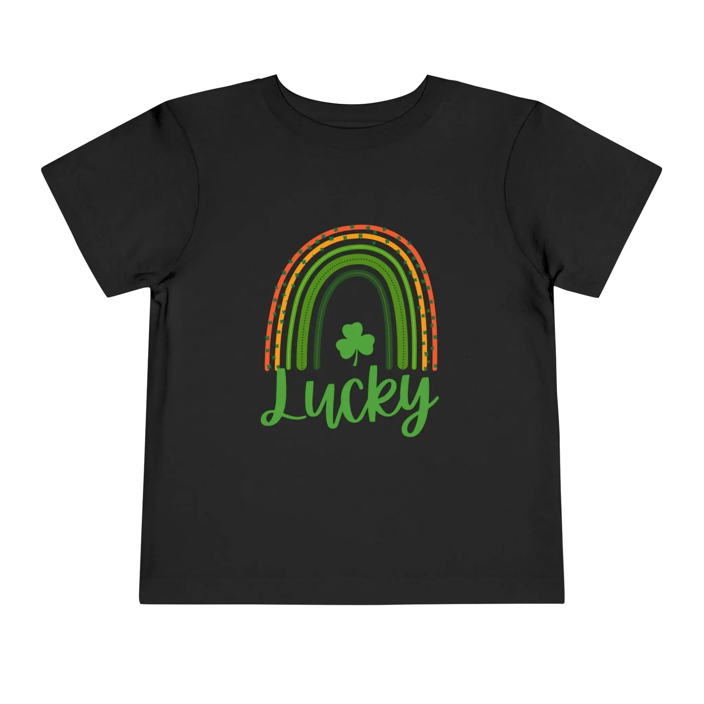 Soft cotton toddler tee with Lucky rainbow and shamrock design. Perfect for St. Patrick's Day parades and celebrations. Sizes 2T-5T.
Black