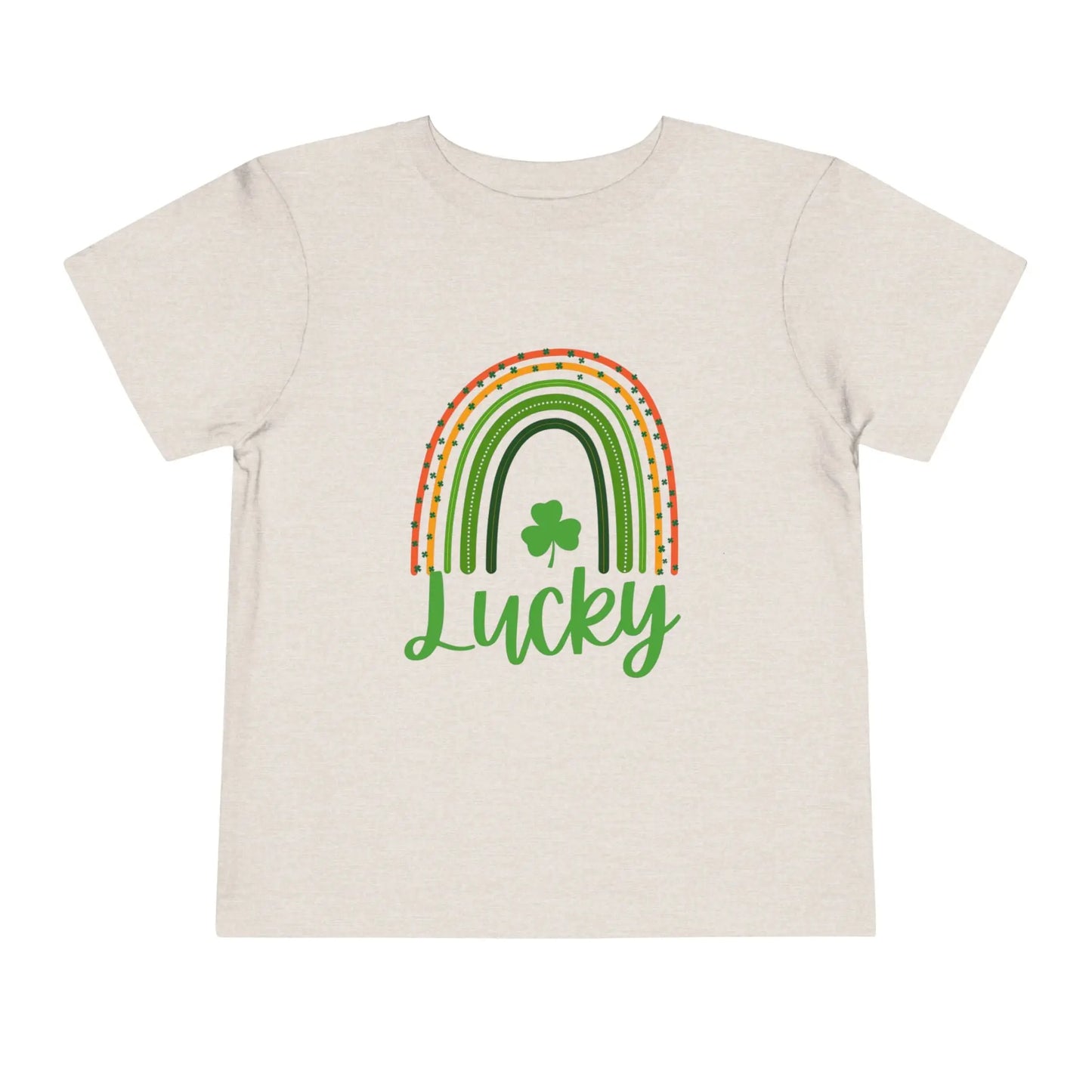Soft cotton toddler tee with Lucky rainbow and shamrock design. Perfect for St. Patrick's Day parades and celebrations. Sizes 2T-5T.
Heather Dust
