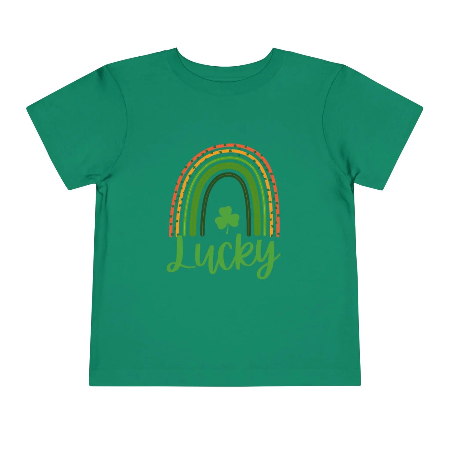 Soft cotton toddler tee with Lucky rainbow and shamrock design. Perfect for St. Patrick's Day parades and celebrations. Sizes 2T-5T.
Kelly Green