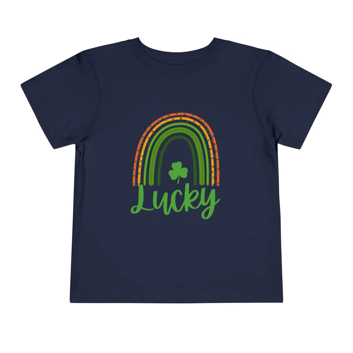 Soft cotton toddler tee with Lucky rainbow and shamrock design. Perfect for St. Patrick's Day parades and celebrations. Sizes 2T-5T.
Navy