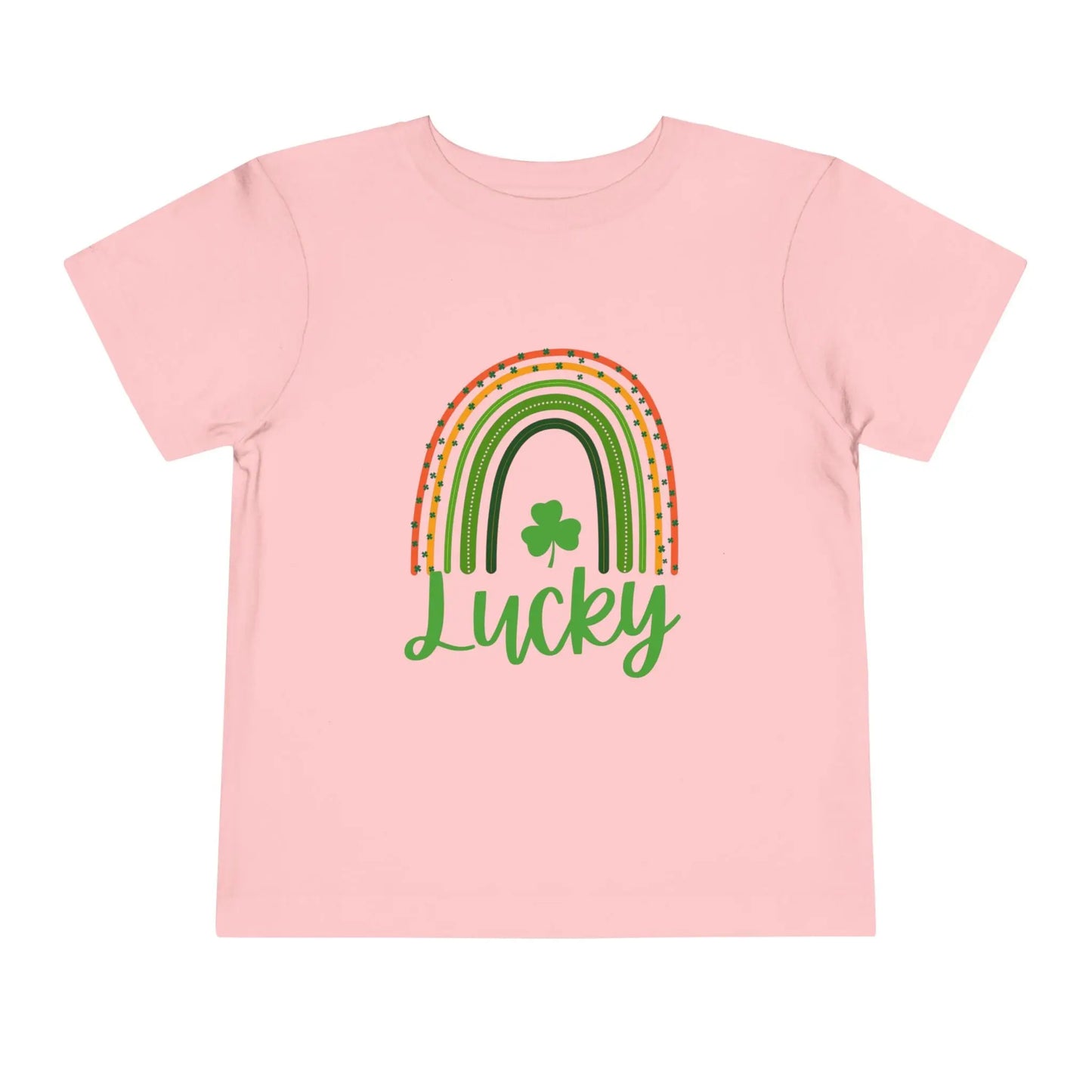 Soft cotton toddler tee with Lucky rainbow and shamrock design. Perfect for St. Patrick's Day parades and celebrations. Sizes 2T-5T.
Pink