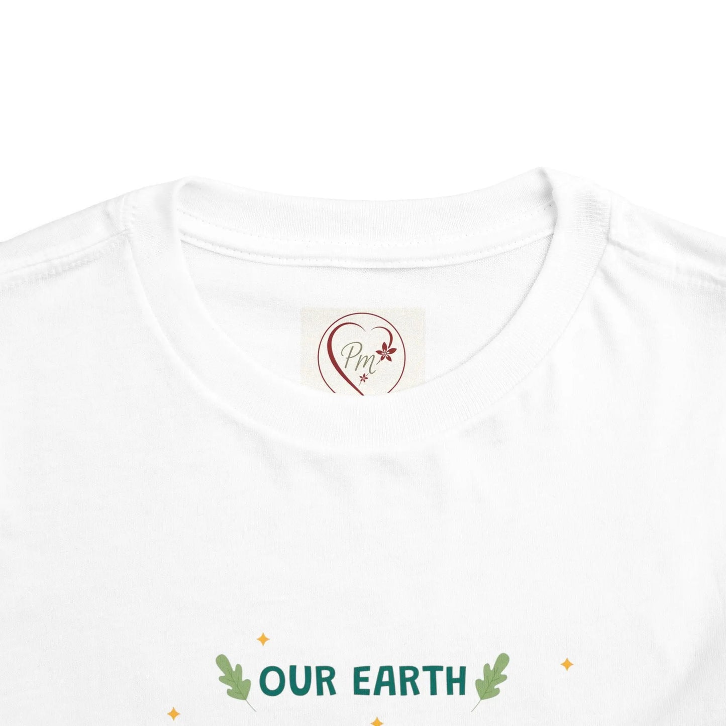 White t-shirt with a PM Creations 25 logo and text on a white background