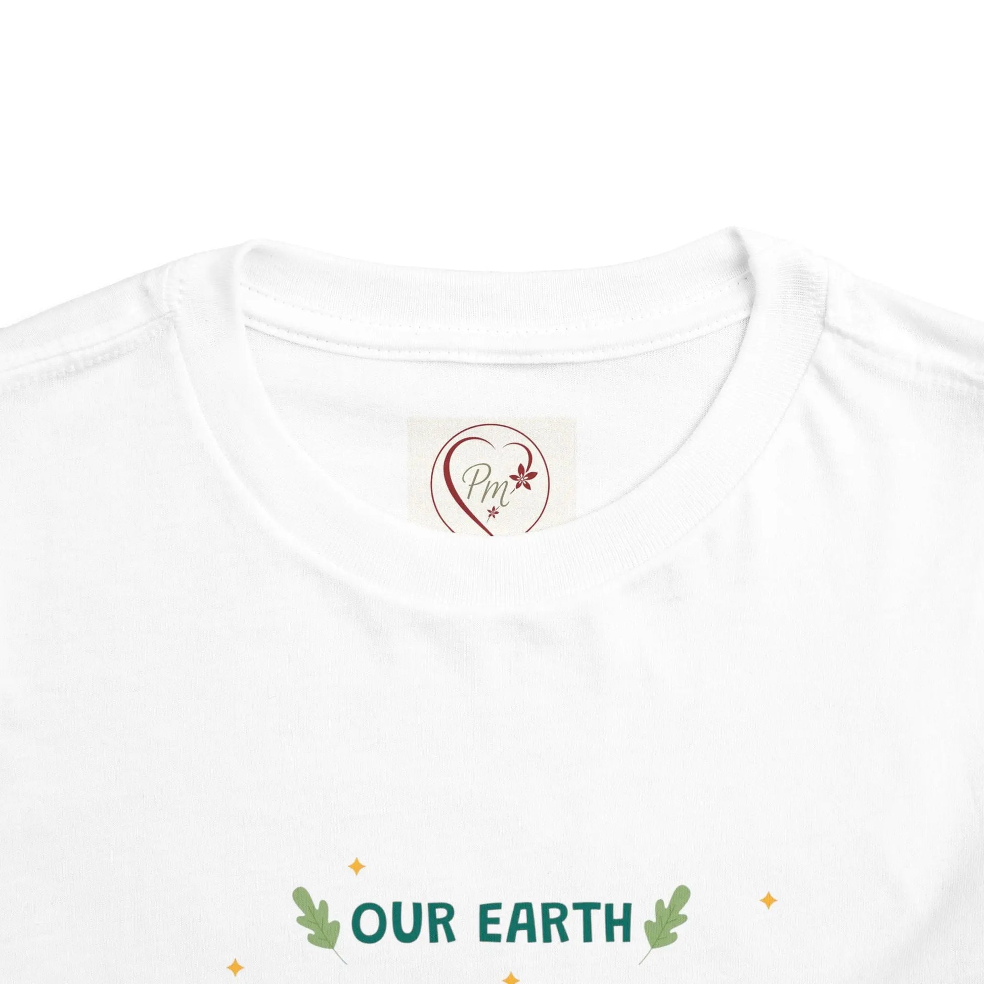 White t-shirt with a PM Creations 25 logo and text on a white background