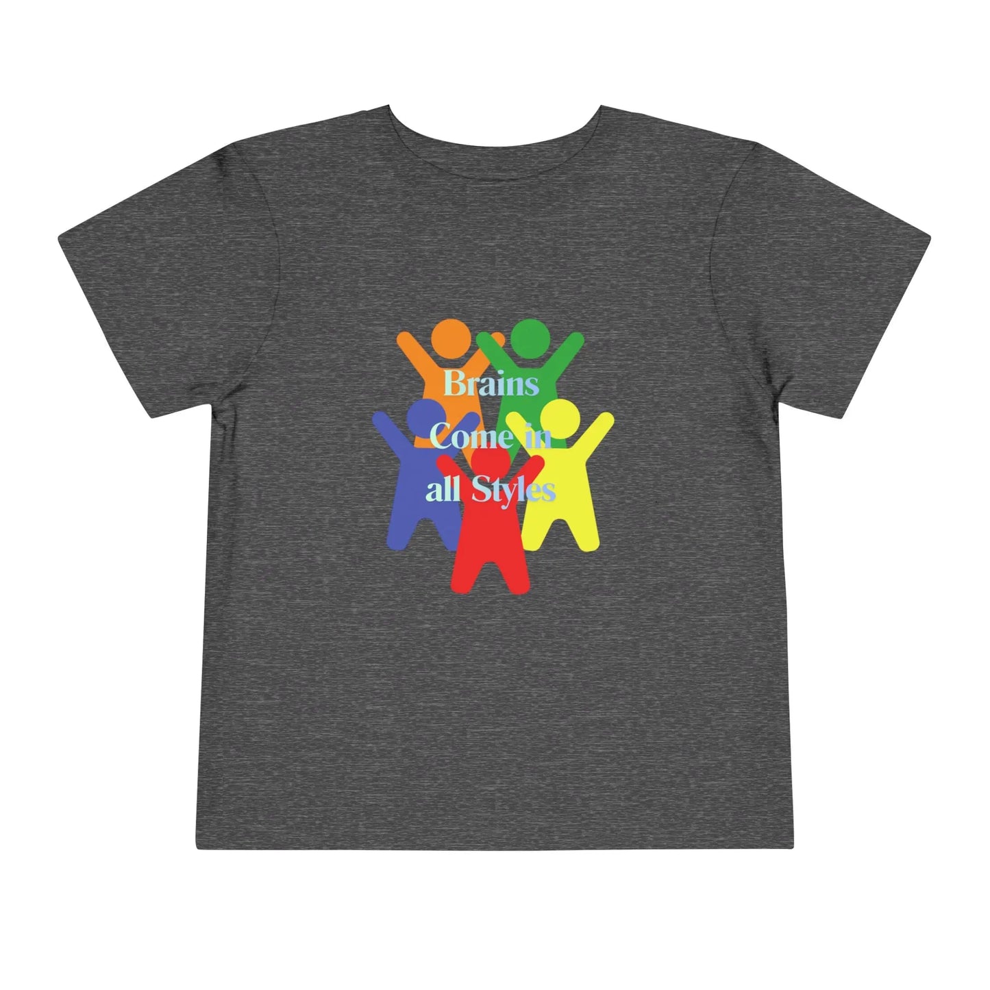 Soft cotton toddler tee with colorful diverse figures celebrating inclusion. Perfect for neurodiversity awareness and everyday play. Sizes 2T-5T.
Dark Heather Grey