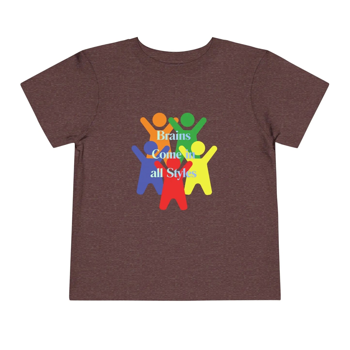 Soft cotton toddler tee with colorful diverse figures celebrating inclusion. Perfect for neurodiversity awareness and everyday play. Sizes 2T-5T.
Heather Maroon