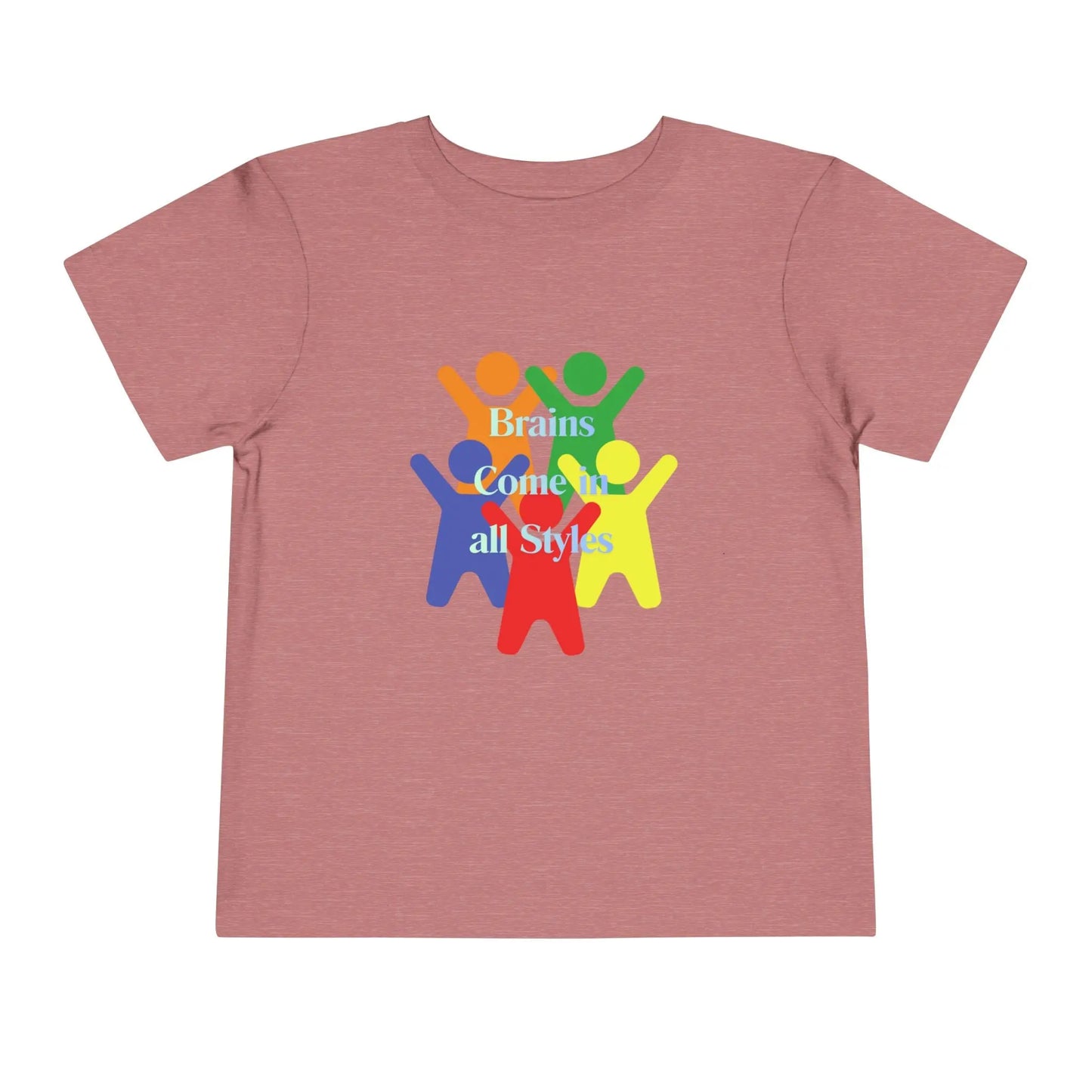 Soft cotton toddler tee with colorful diverse figures celebrating inclusion. Perfect for neurodiversity awareness and everyday play. Sizes 2T-5T. Heather Mauve


