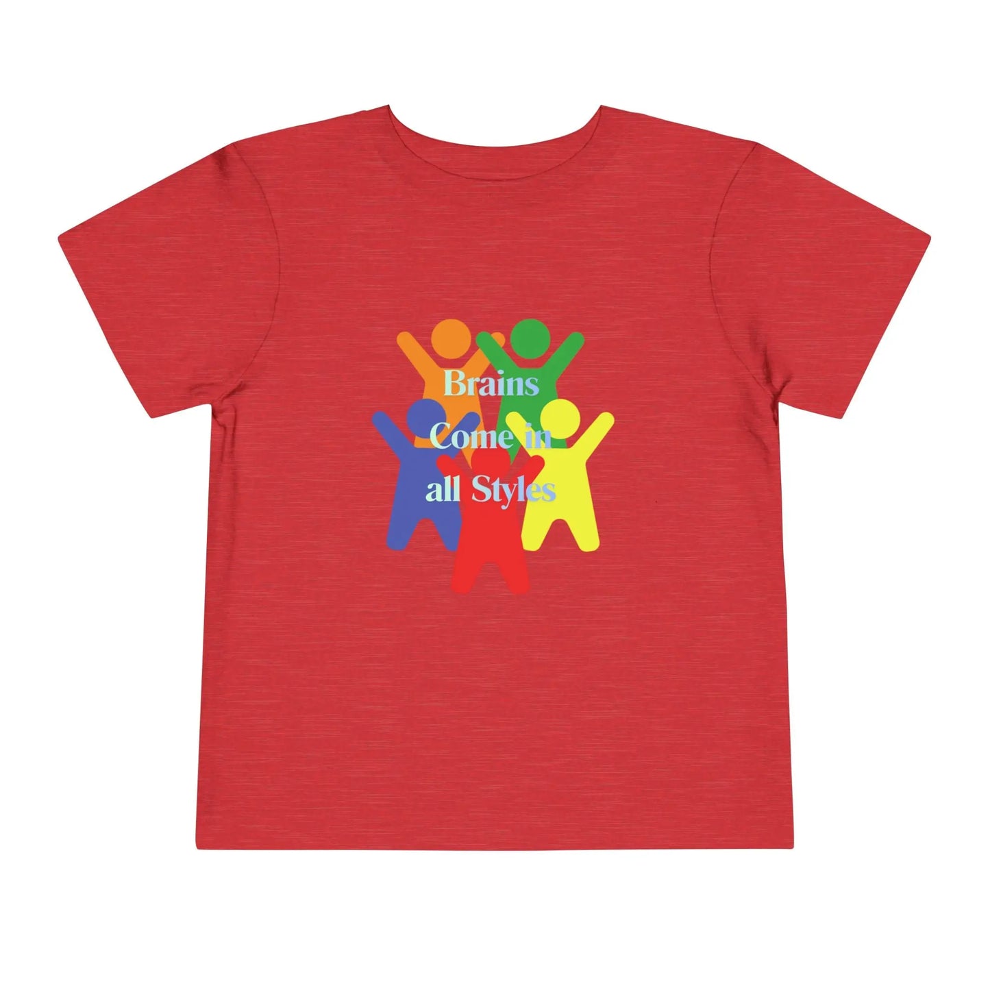 Soft cotton toddler tee with colorful diverse figures celebrating inclusion. Perfect for neurodiversity awareness and everyday play. Sizes 2T-5T.
Heather Red