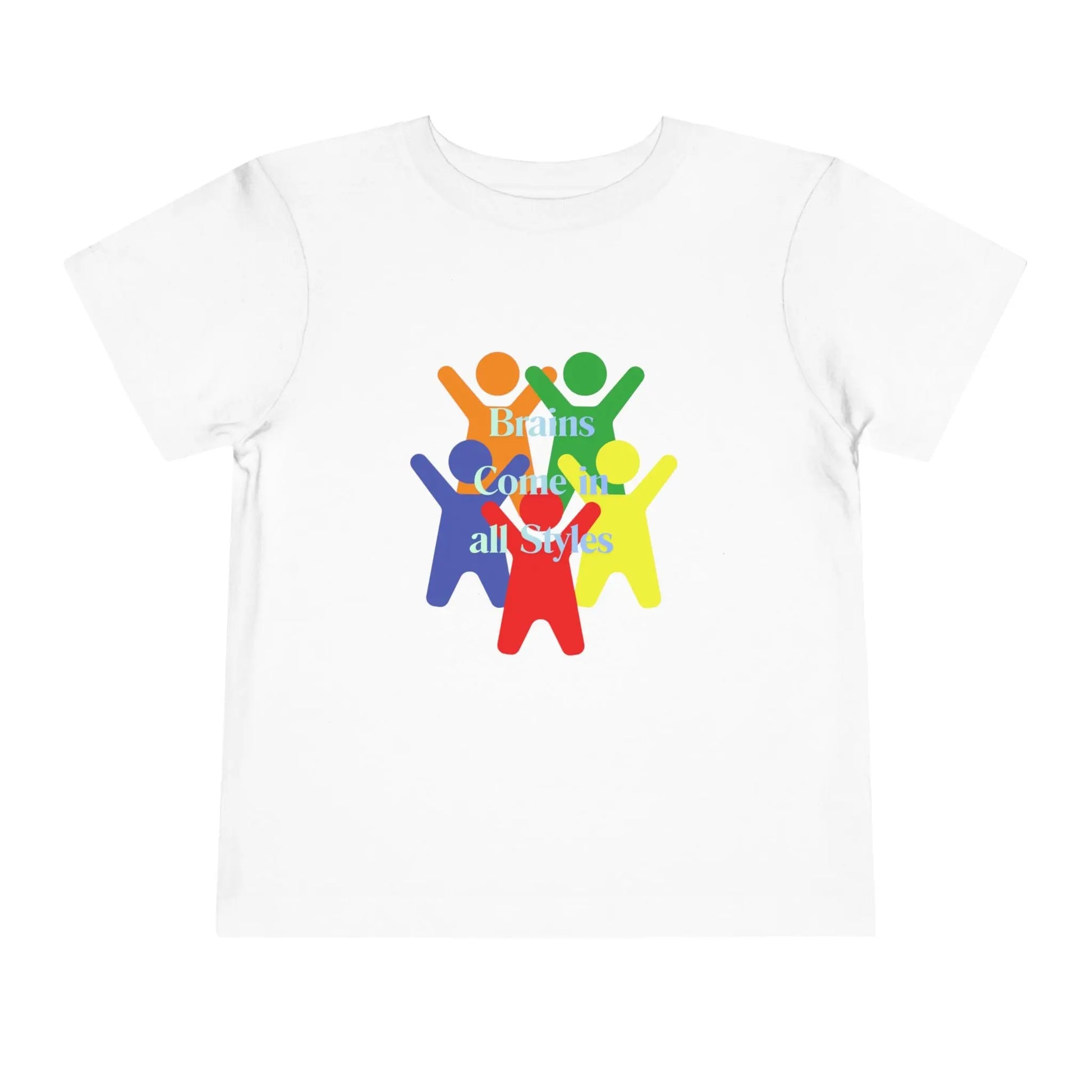 Soft cotton toddler tee with colorful diverse figures celebrating inclusion. Perfect for neurodiversity awareness and everyday play. Sizes 2T-5T.
White