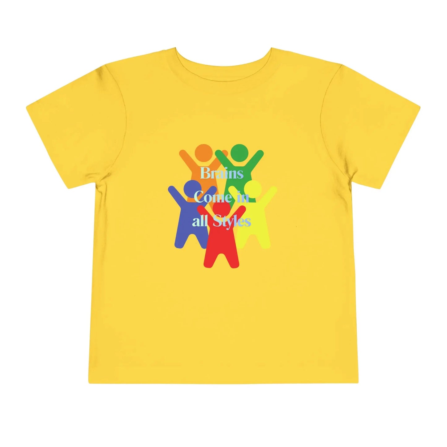 Soft cotton toddler tee with colorful diverse figures celebrating inclusion. Perfect for neurodiversity awareness and everyday play. Sizes 2T-5T.
Yellow