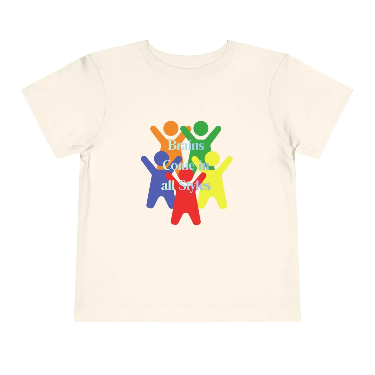 Soft cotton toddler tee with colorful diverse figures celebrating inclusion. Perfect for neurodiversity awareness and everyday play. Sizes 2T-5T. Natural
