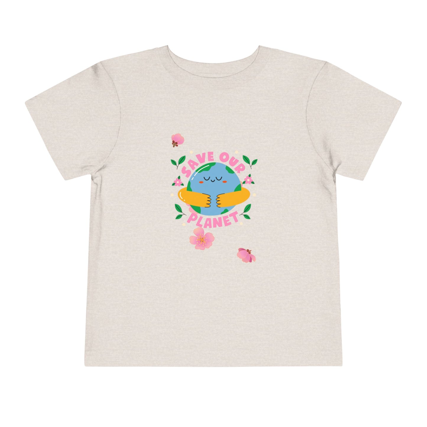 Soft cotton toddler tee with smiling planet in hands and flowers. Perfect for Earth Day celebrations and eco-friendly kids. Sizes 2T-5T.
Heather Dust